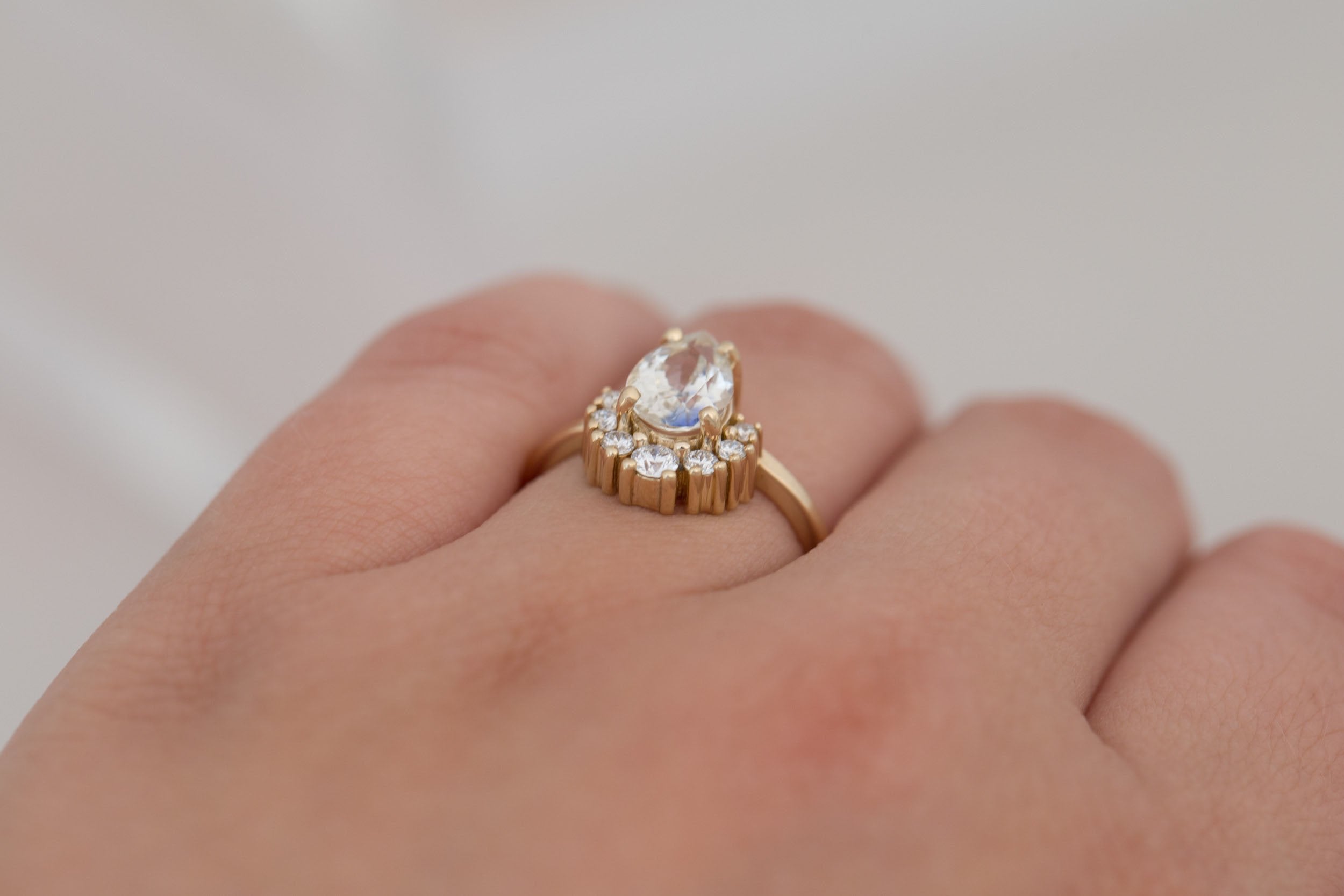 Laurel Ring | Bicolor Pear Cut Sapphire + Diamond Cluster Engagement Ring 1.67 ct | 14k Recycled Gold