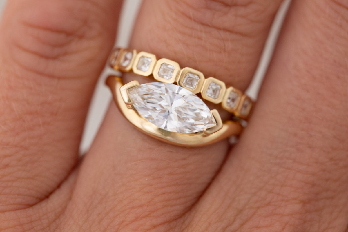 Rhodes Ring | Lab Marquise Diamond Solitaire + Curved Band Engagement Ring 1.67 ct | 14k Recycled Gold | One of a Kind