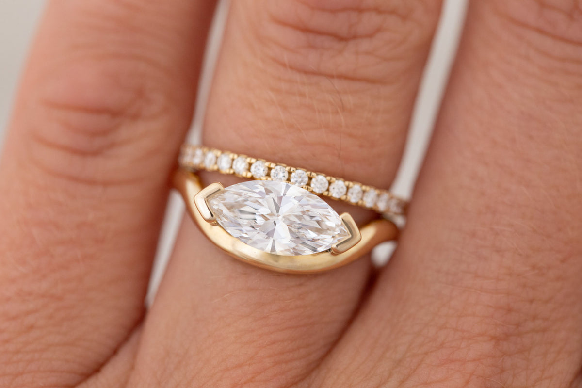 Rhodes Ring | Lab Marquise Diamond Solitaire + Curved Band Engagement Ring 1.67 ct | 14k Recycled Gold | One of a Kind