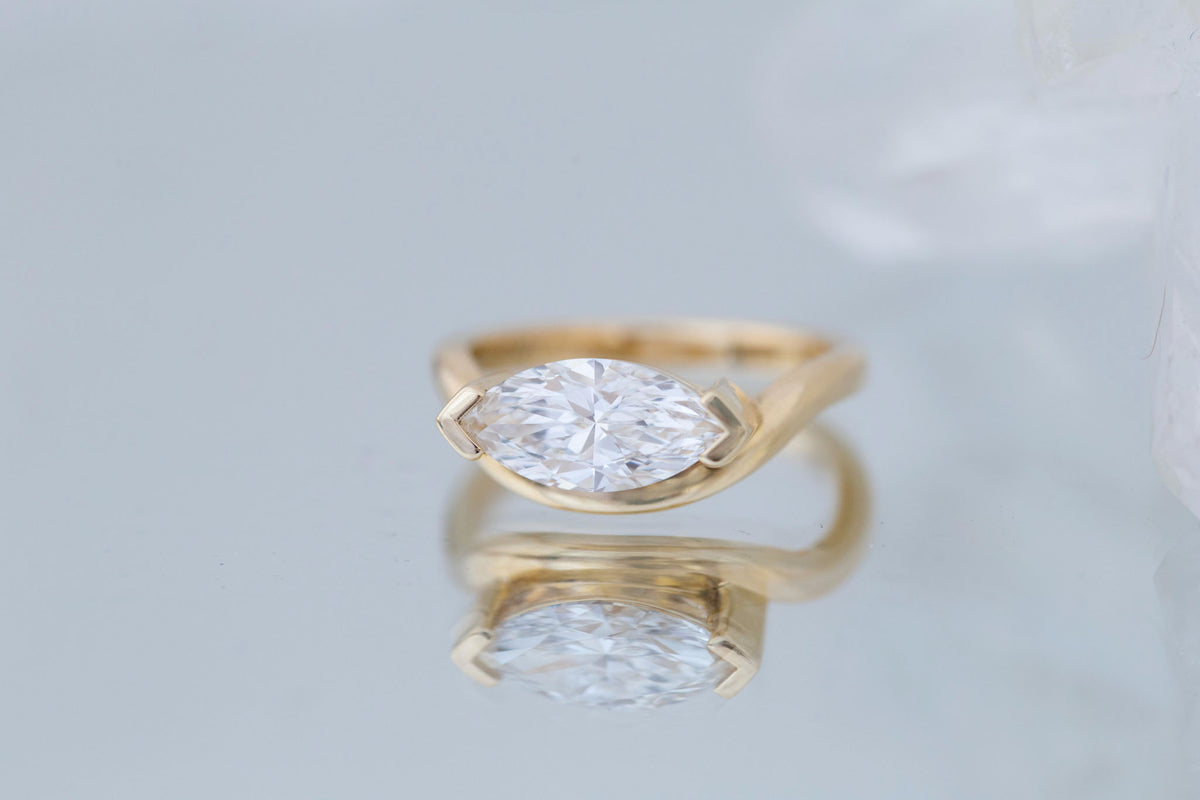 Rhodes Ring | Lab Marquise Diamond Solitaire + Curved Band Engagement Ring 1.67 ct | 14k Recycled Gold | One of a Kind