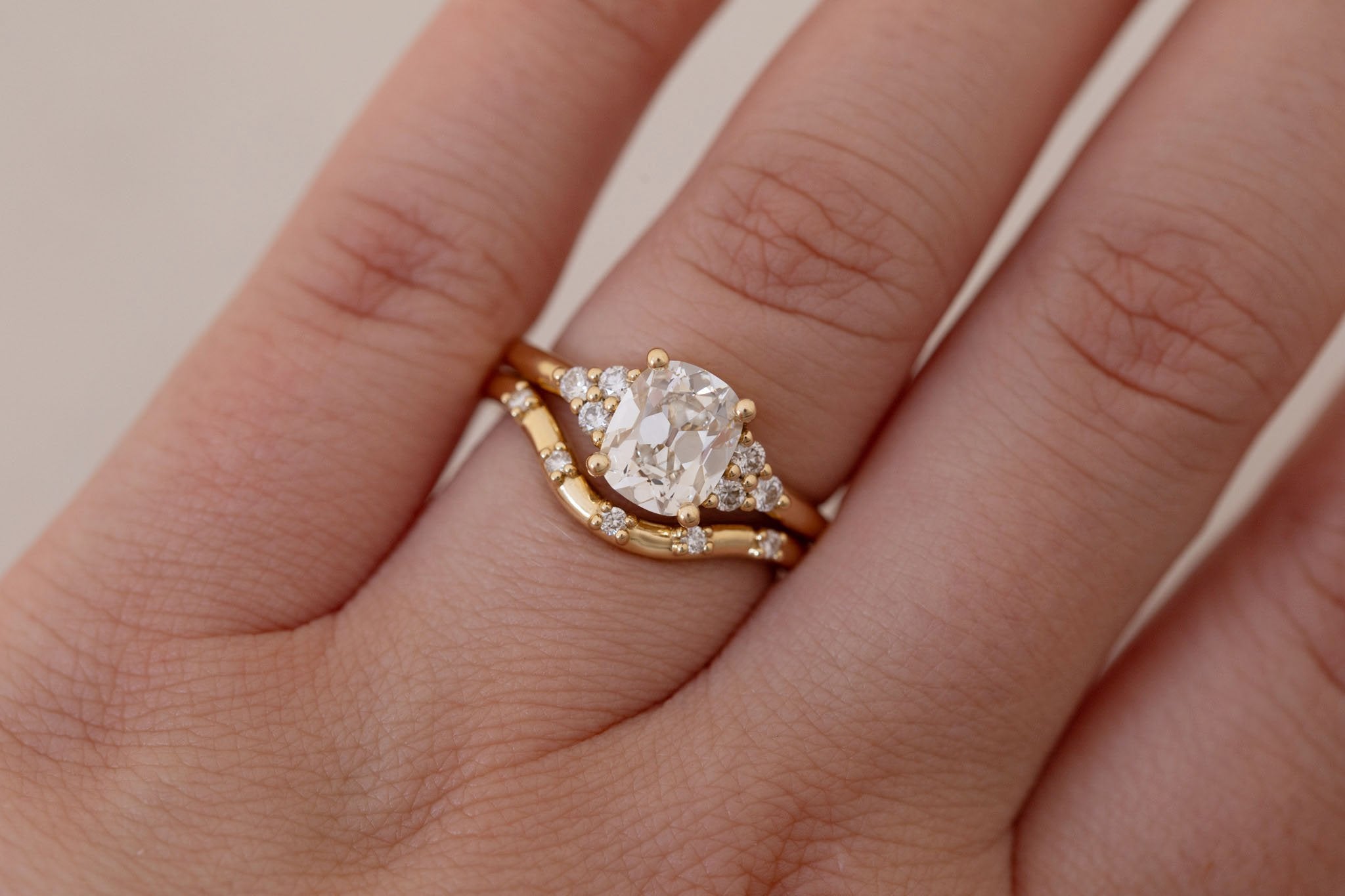 Verona Ring | Lab Antique Cushion Cut Diamond + Round Diamond Accents Engagement Ring 1.71 ct | 14k Recycled Gold | One of a Kind