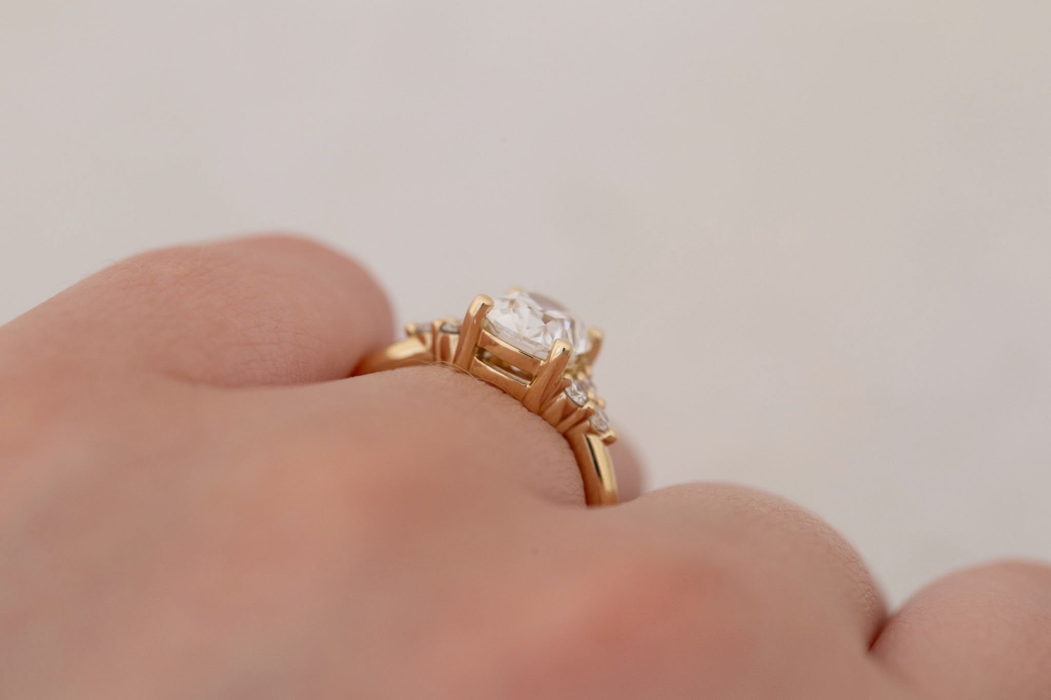 Verona Ring | Lab Antique Cushion Cut Diamond + Round Diamond Accents Engagement Ring 1.71 ct | 14k Recycled Gold | One of a Kind