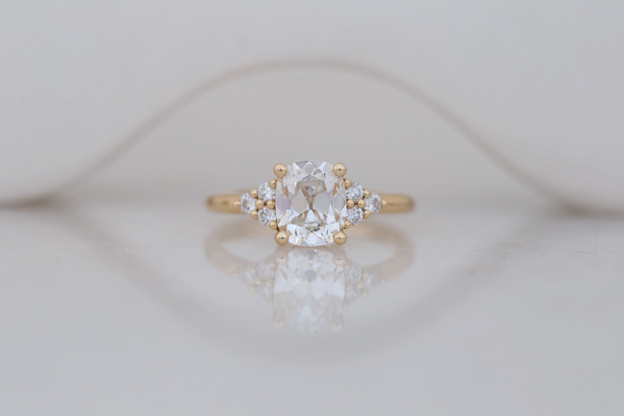 Verona Ring | Lab Antique Cushion Cut Diamond + Round Diamond Accents Engagement Ring 1.71 ct | 14k Recycled Gold | One of a Kind