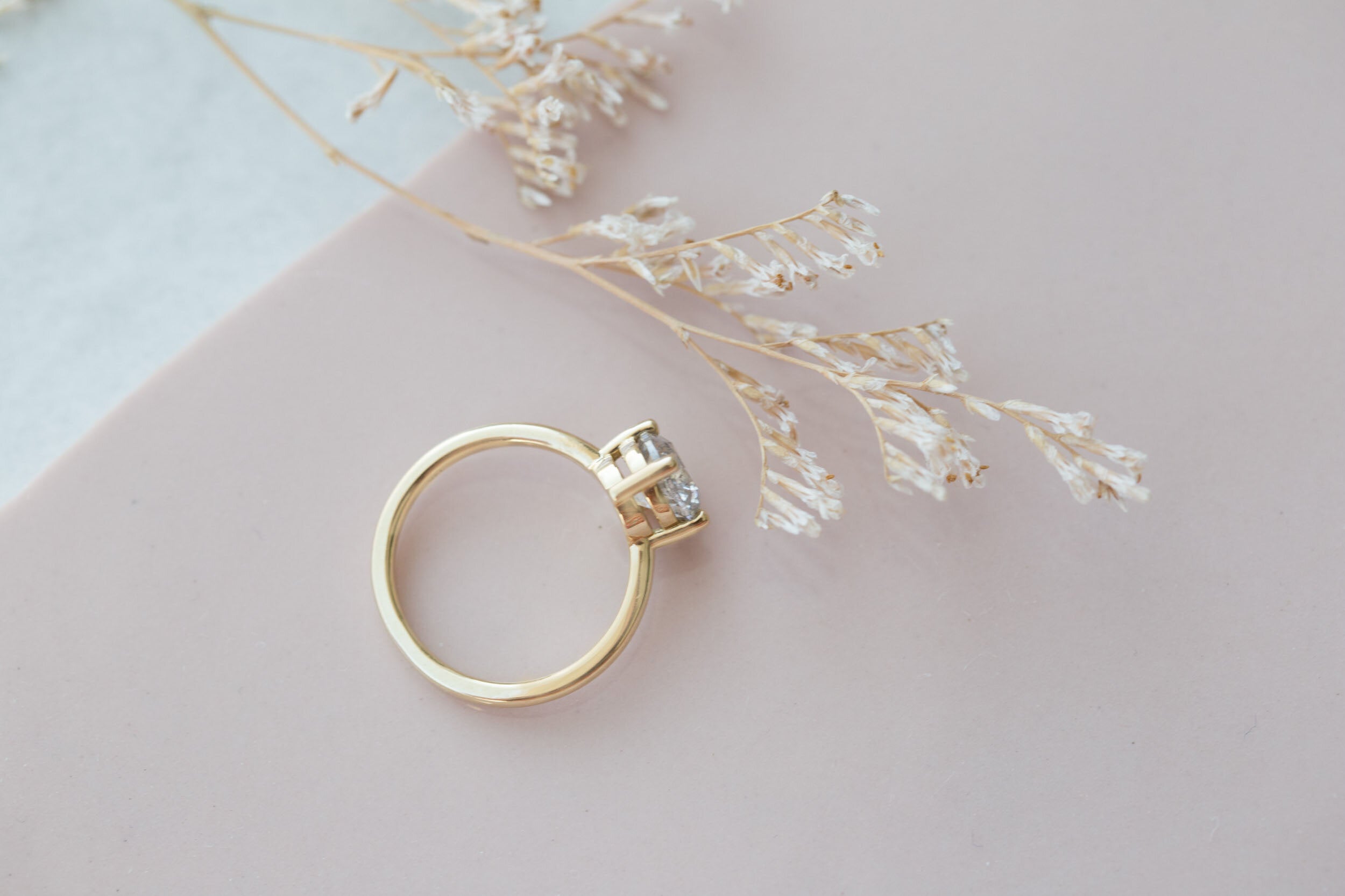 Leta Ring | Salt and Pepper Diamond Compass Set Solitaire Engagement Ring 1.70 ct | 14k Recycled Gold | One of a Kind