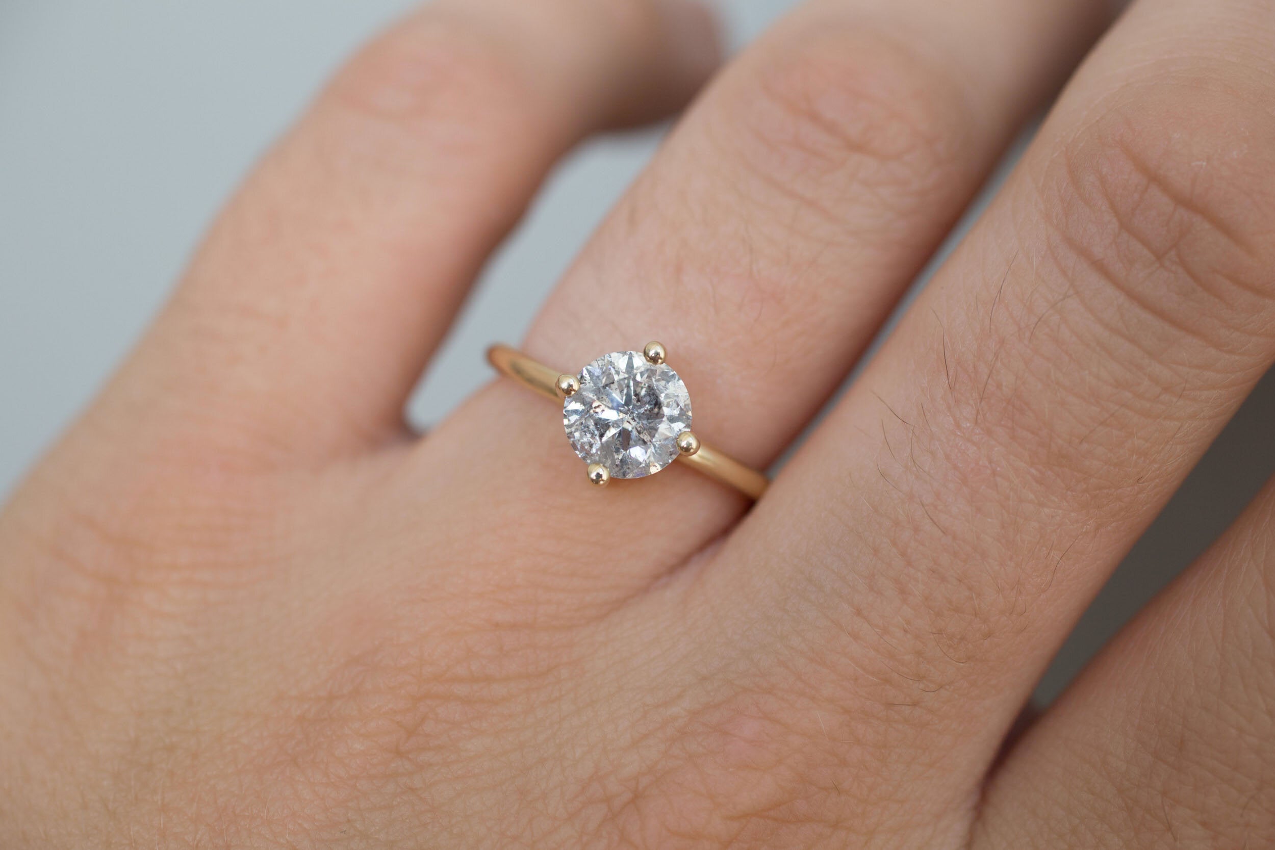 Leta Ring | Salt and Pepper Diamond Compass Set Solitaire Engagement Ring 1.70 ct | 14k Recycled Gold | One of a Kind
