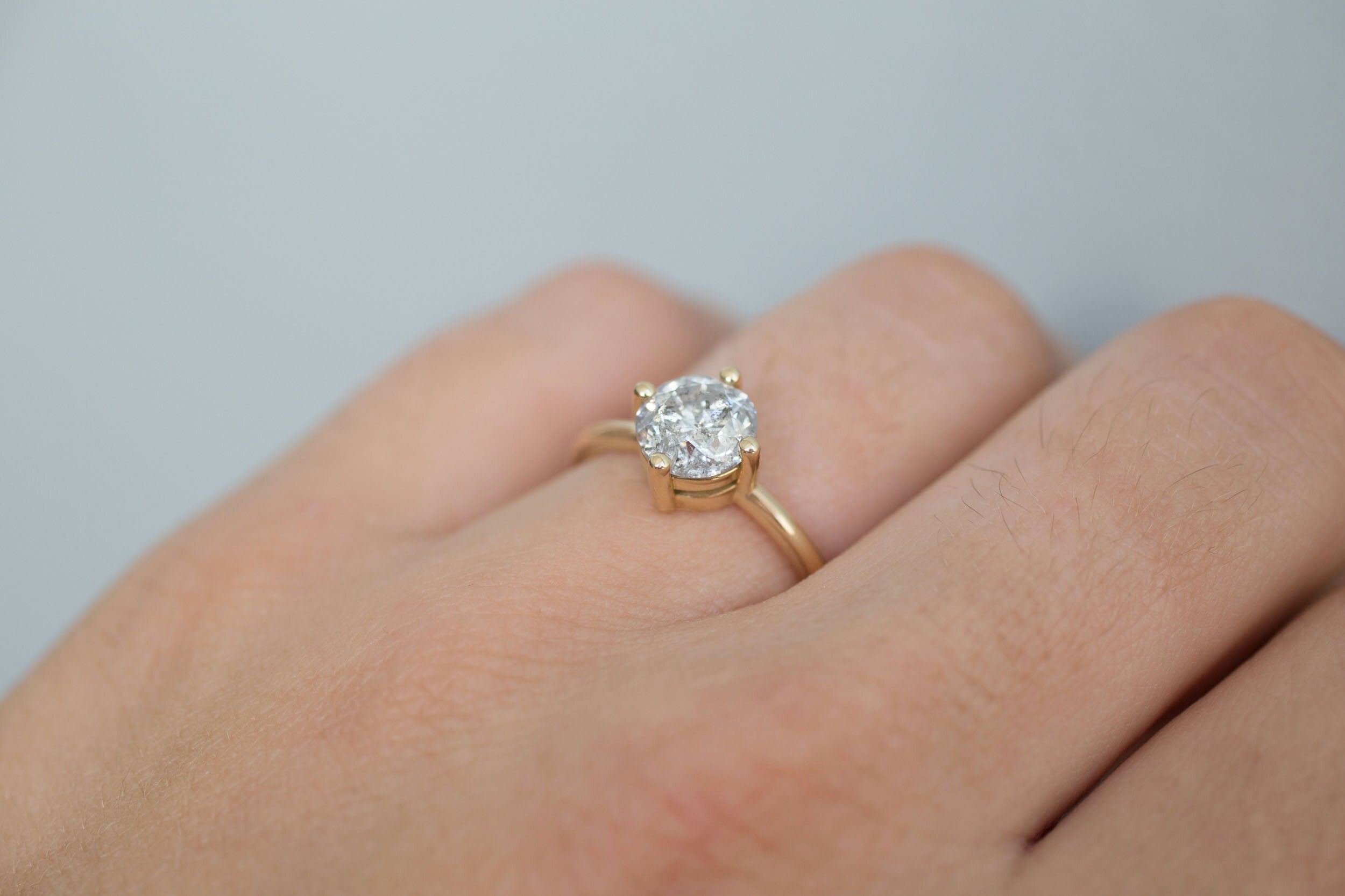 Leta Ring | Salt and Pepper Diamond Compass Set Solitaire Engagement Ring 1.70 ct | 14k Recycled Gold | One of a Kind
