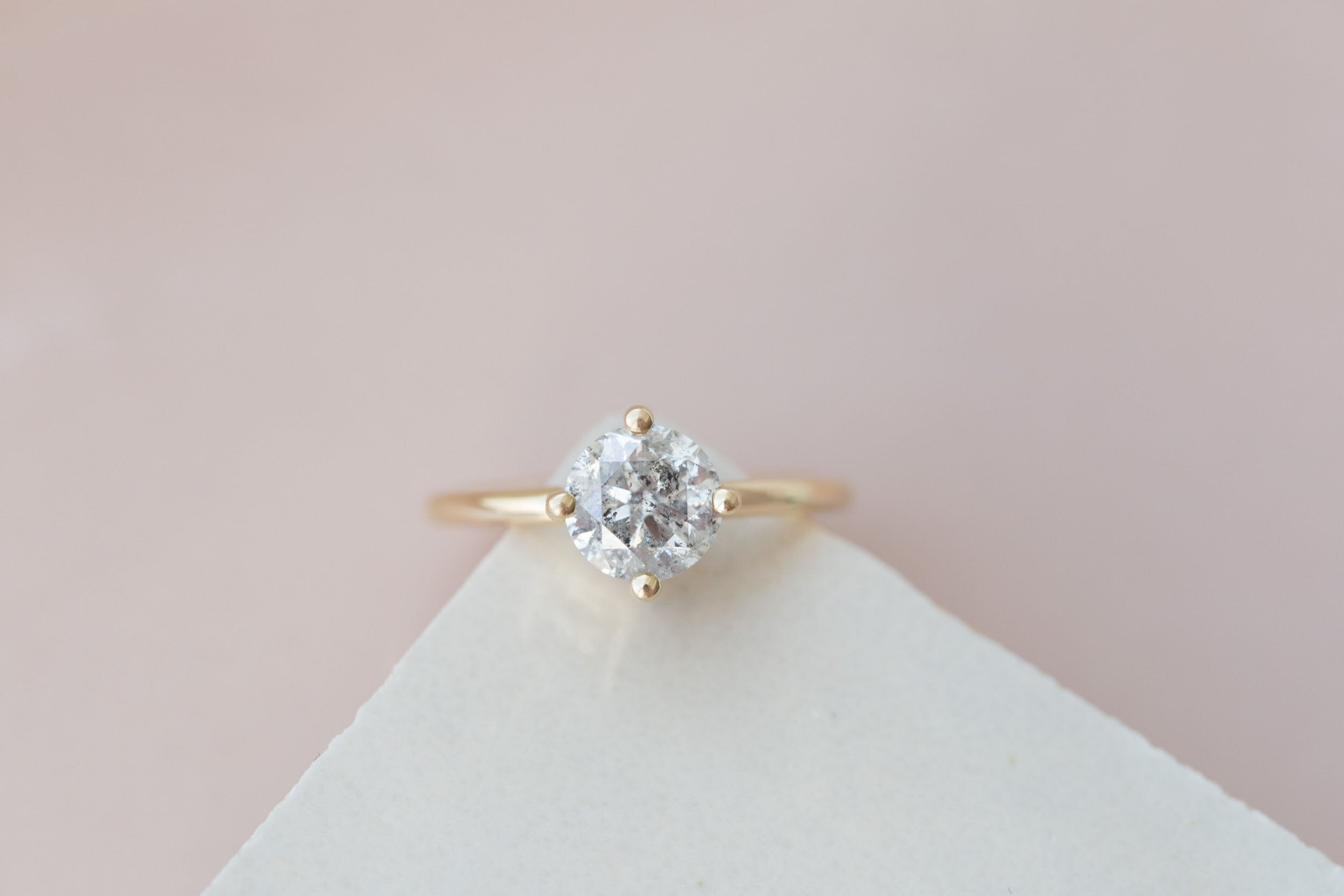 Leta Ring | Salt and Pepper Diamond Compass Set Solitaire Engagement Ring 1.70 ct | 14k Recycled Gold | One of a Kind