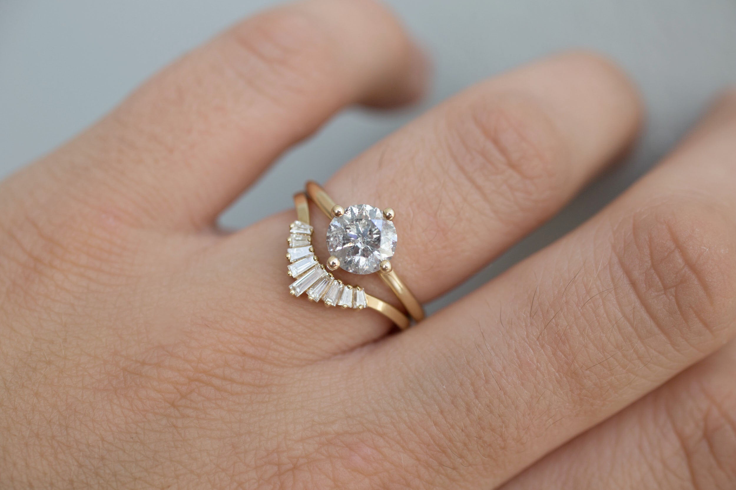 Leta Ring | Salt and Pepper Diamond Compass Set Solitaire Engagement Ring 1.70 ct | 14k Recycled Gold | One of a Kind