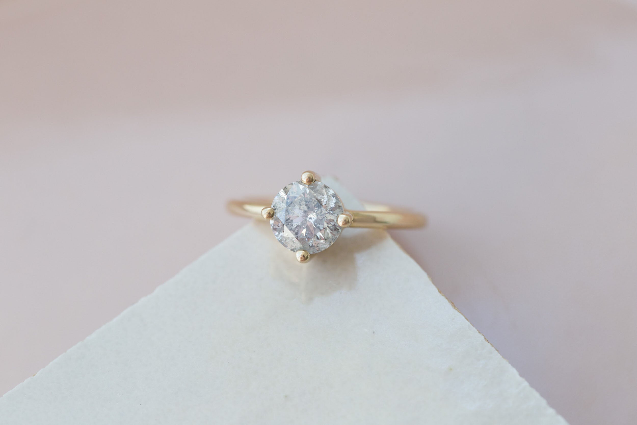 Leta Ring | Salt and Pepper Diamond Compass Set Solitaire Engagement Ring 1.70 ct | 14k Recycled Gold | One of a Kind