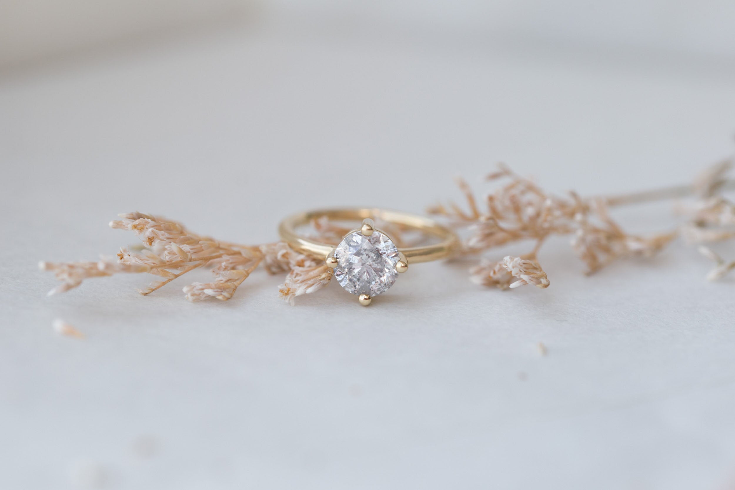 Leta Ring | Salt and Pepper Diamond Compass Set Solitaire Engagement Ring 1.70 ct | 14k Recycled Gold | One of a Kind