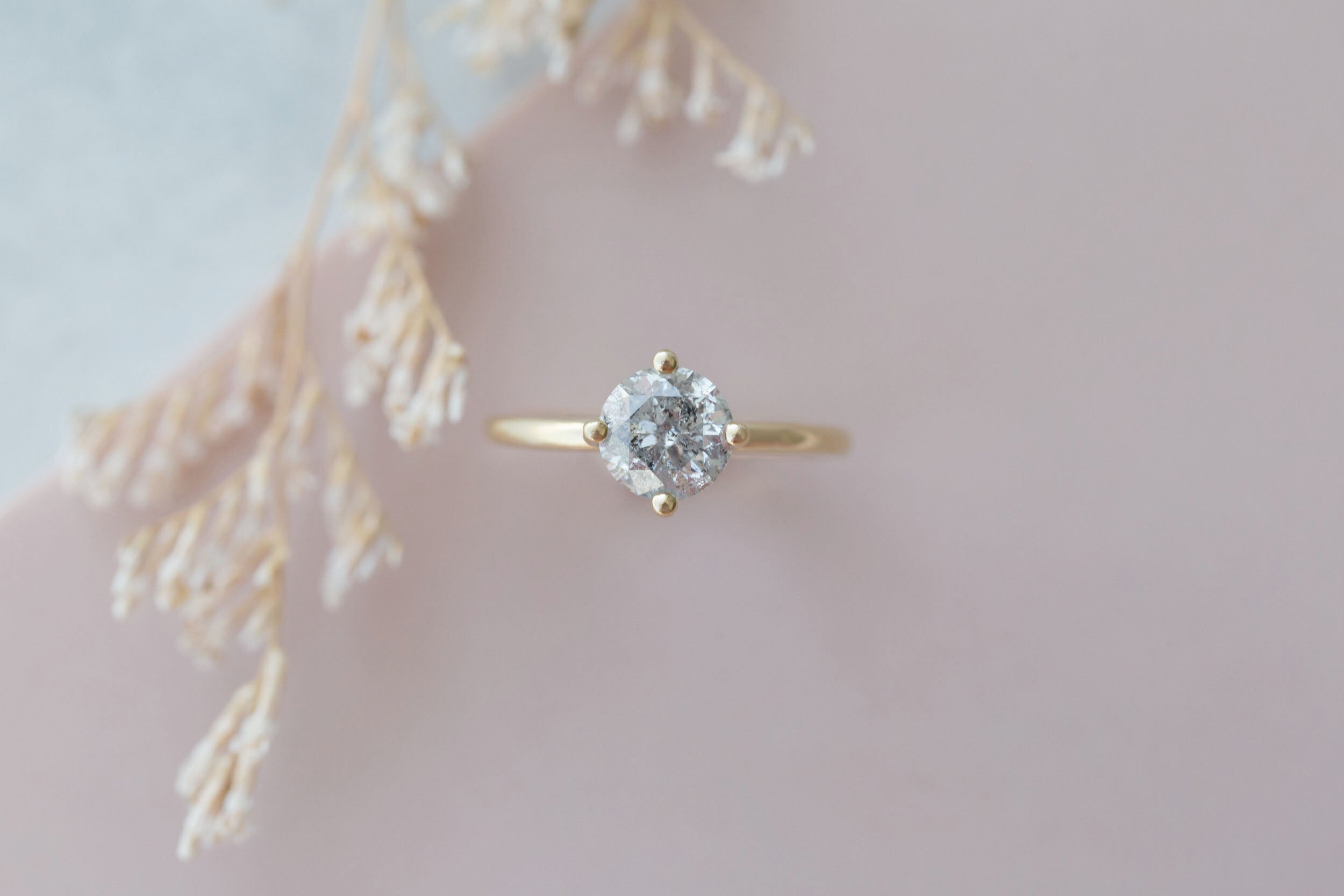Leta Ring | Salt and Pepper Diamond Compass Set Solitaire Engagement Ring 1.70 ct | 14k Recycled Gold | One of a Kind