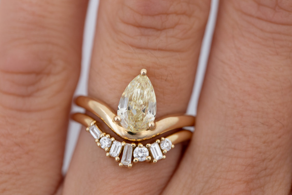 Rhodes Ring | Lab Yellow Pear Diamond + Curved Band Engagement Ring 1.75 ct | 14k Recycled Gold | One of a Kind