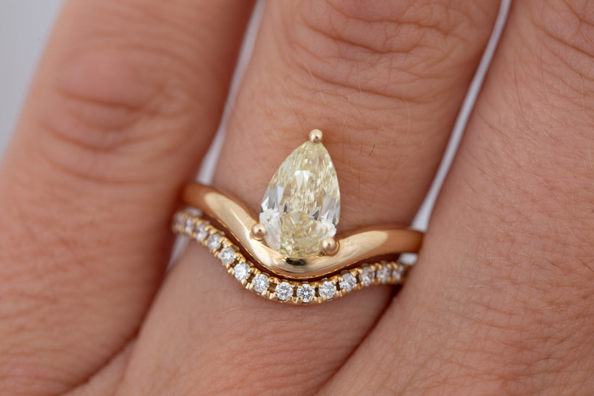 Rhodes Ring | Lab Yellow Pear Diamond + Curved Band Engagement Ring 1.75 ct | 14k Recycled Gold | One of a Kind