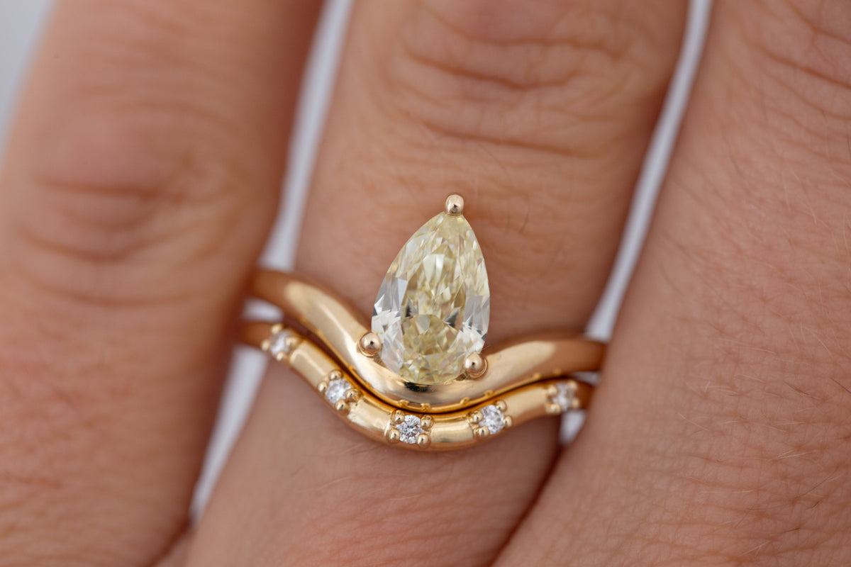Rhodes Ring | Lab Yellow Pear Diamond + Curved Band Engagement Ring 1.75 ct | 14k Recycled Gold | One of a Kind
