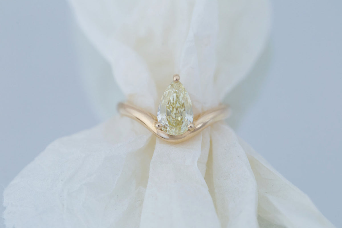 Rhodes Ring | Lab Yellow Pear Diamond + Curved Band Engagement Ring 1.75 ct | 14k Recycled Gold | One of a Kind