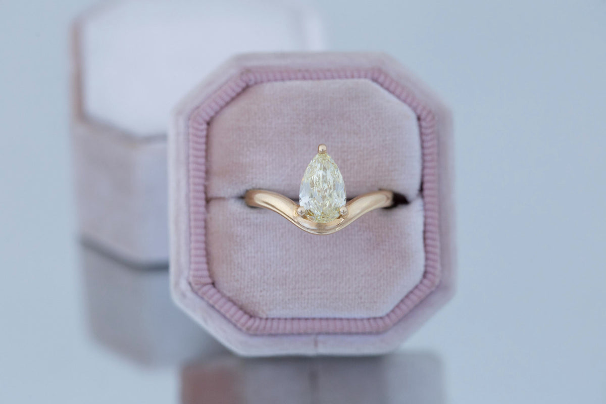 Rhodes Ring | Lab Yellow Pear Diamond + Curved Band Engagement Ring 1.75 ct | 14k Recycled Gold | One of a Kind
