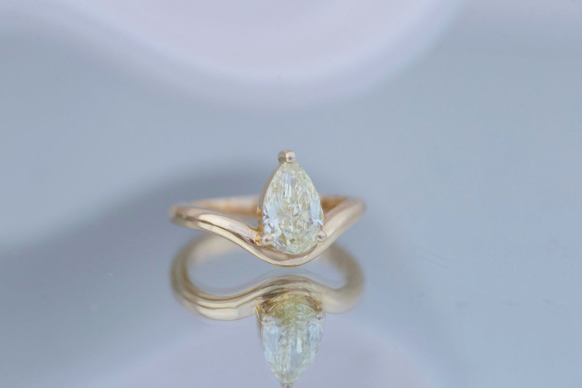 Rhodes Ring | Lab Yellow Pear Diamond + Curved Band Engagement Ring 1.75 ct | 14k Recycled Gold | One of a Kind