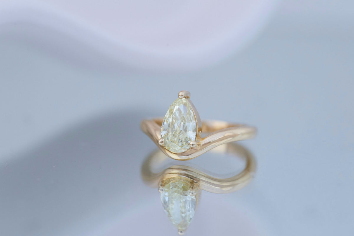 Rhodes Ring | Lab Yellow Pear Diamond + Curved Band Engagement Ring 1.75 ct | 14k Recycled Gold | One of a Kind