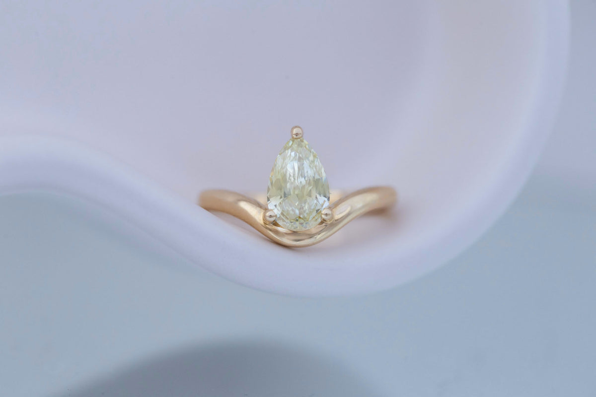 Rhodes Ring | Lab Yellow Pear Diamond + Curved Band Engagement Ring 1.75 ct | 14k Recycled Gold | One of a Kind