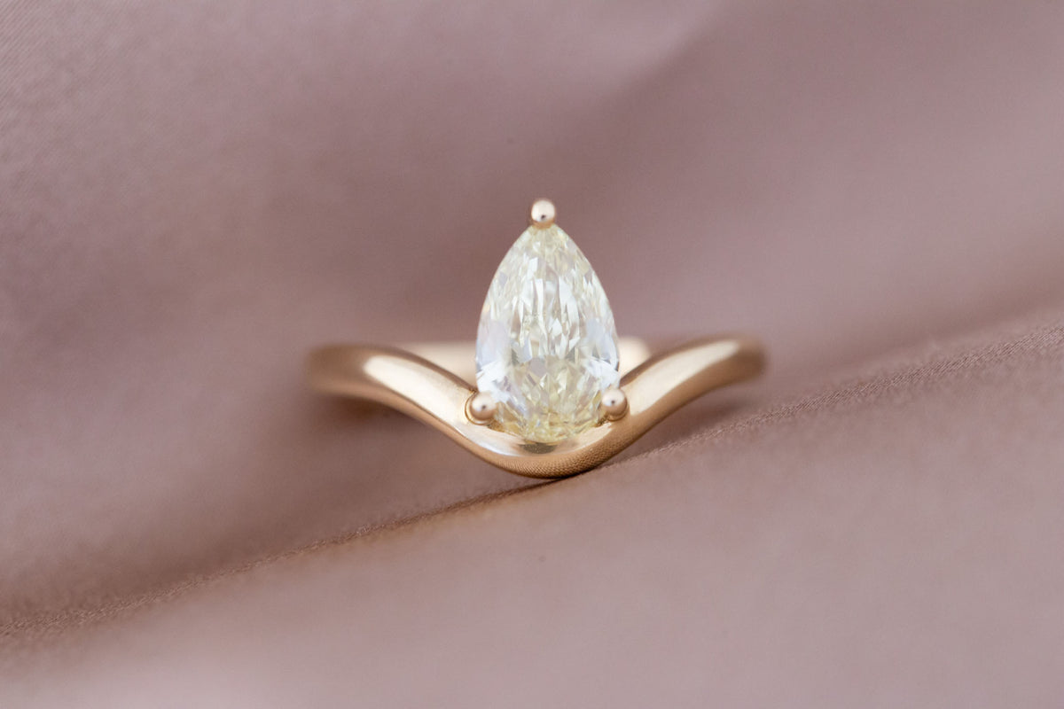 Rhodes Ring | Lab Yellow Pear Diamond + Curved Band Engagement Ring 1.75 ct | 14k Recycled Gold | One of a Kind