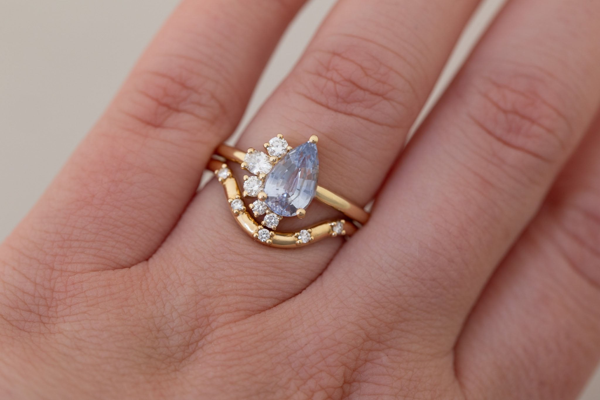 Evaline Ring | Pale Blue Sapphire + Asymmetrical Diamond Cluster Engagement Ring 1.80 ct | 14k Recycled Gold | One of a Kind