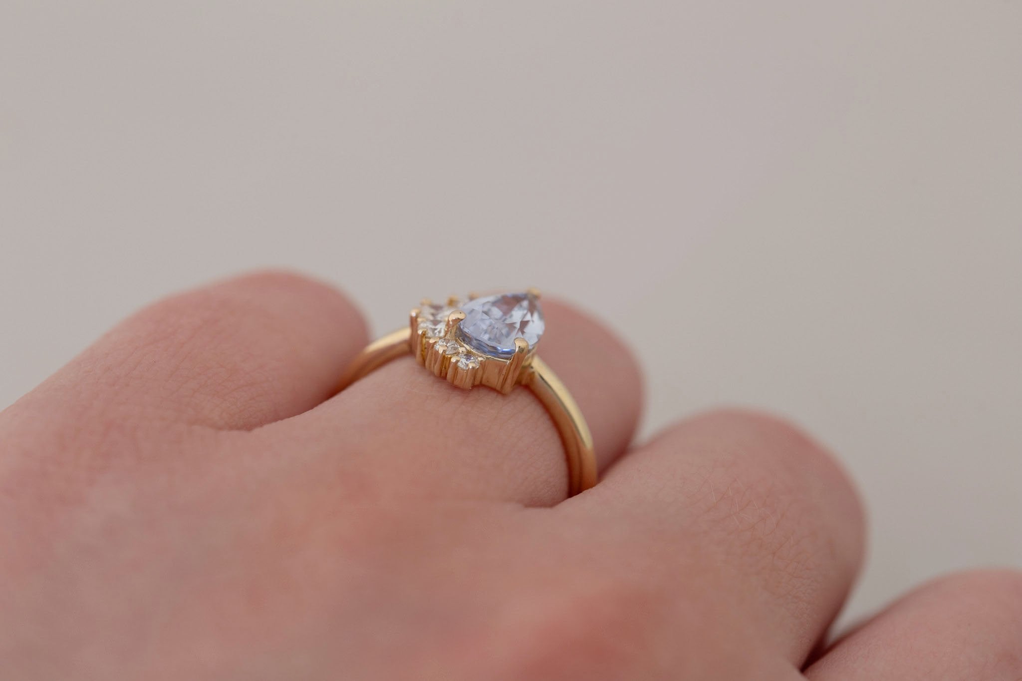 Evaline Ring | Pale Blue Sapphire + Asymmetrical Diamond Cluster Engagement Ring 1.80 ct | 14k Recycled Gold | One of a Kind