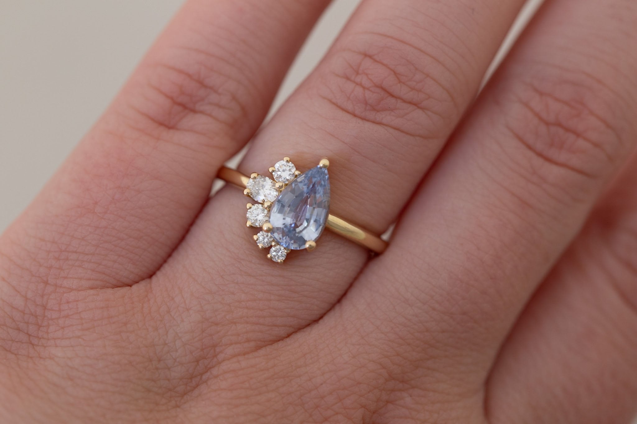 Evaline Ring | Pale Blue Sapphire + Asymmetrical Diamond Cluster Engagement Ring 1.80 ct | 14k Recycled Gold | One of a Kind