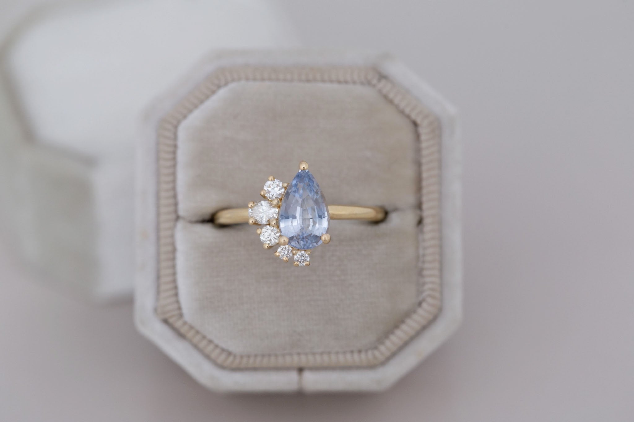 Evaline Ring | Pale Blue Sapphire + Asymmetrical Diamond Cluster Engagement Ring 1.80 ct | 14k Recycled Gold | One of a Kind