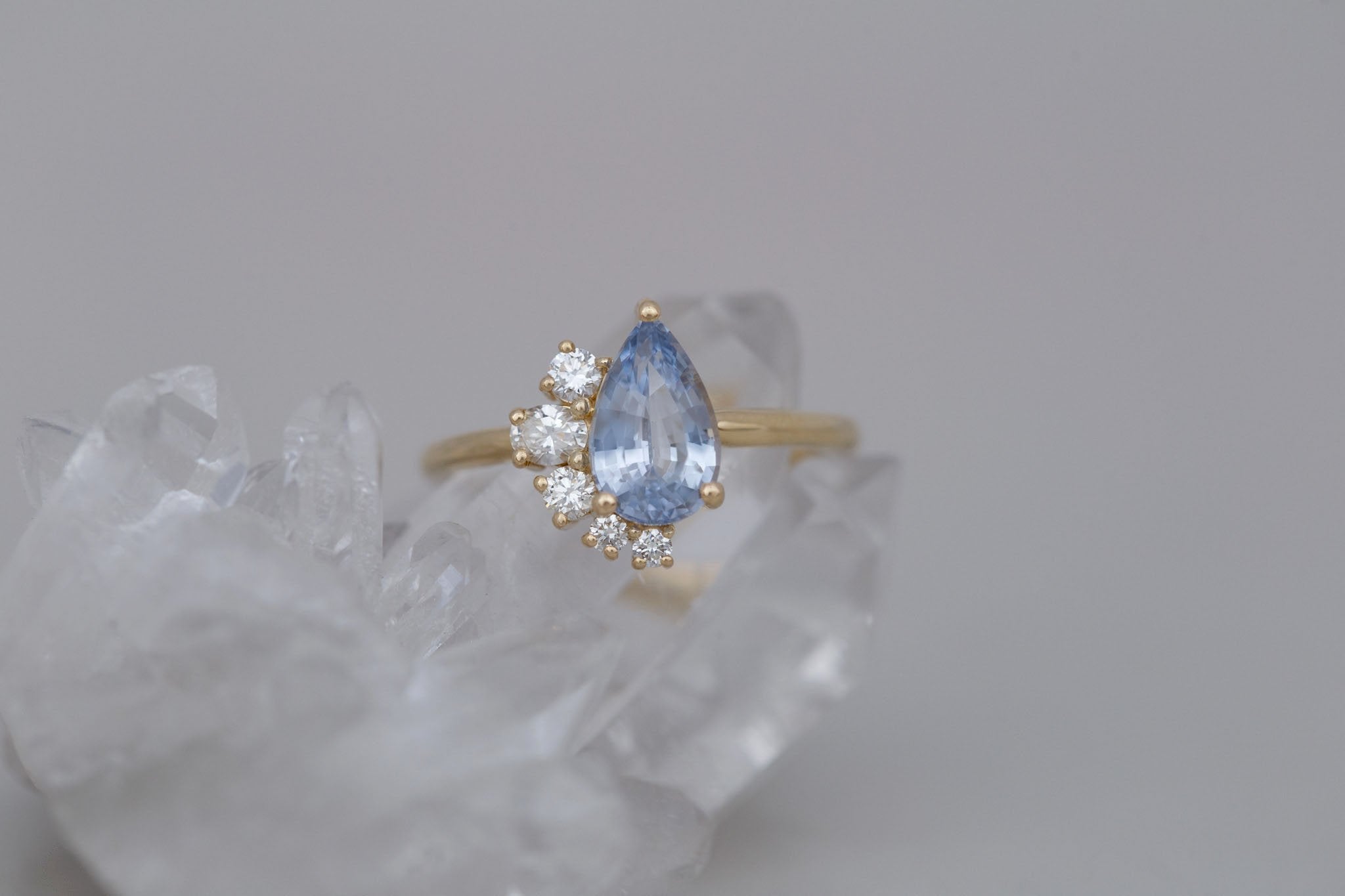 Evaline Ring | Pale Blue Sapphire + Asymmetrical Diamond Cluster Engagement Ring 1.80 ct | 14k Recycled Gold | One of a Kind