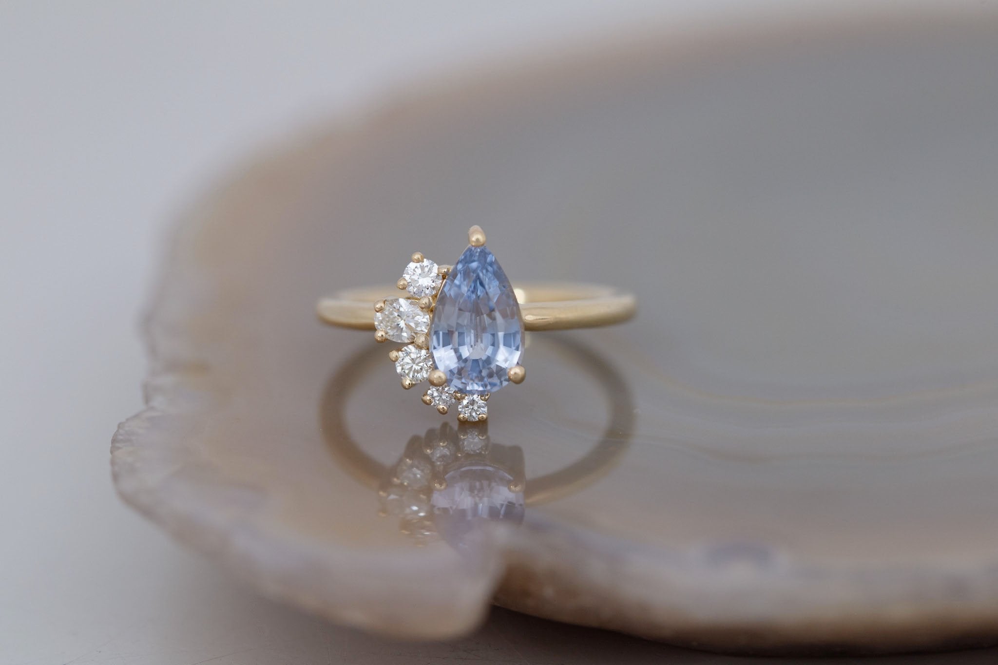 Evaline Ring | Pale Blue Sapphire + Asymmetrical Diamond Cluster Engagement Ring 1.80 ct | 14k Recycled Gold | One of a Kind
