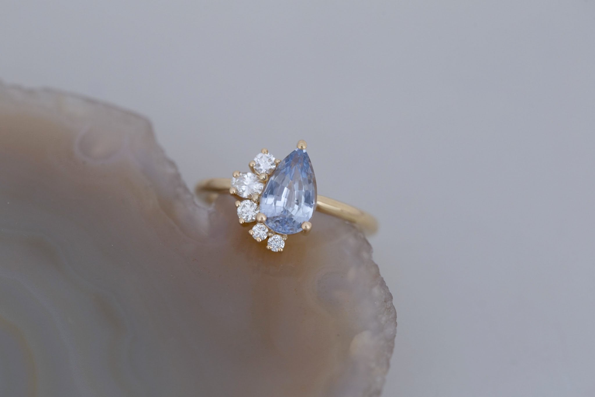 Evaline Ring | Pale Blue Sapphire + Asymmetrical Diamond Cluster Engagement Ring 1.80 ct | 14k Recycled Gold | One of a Kind