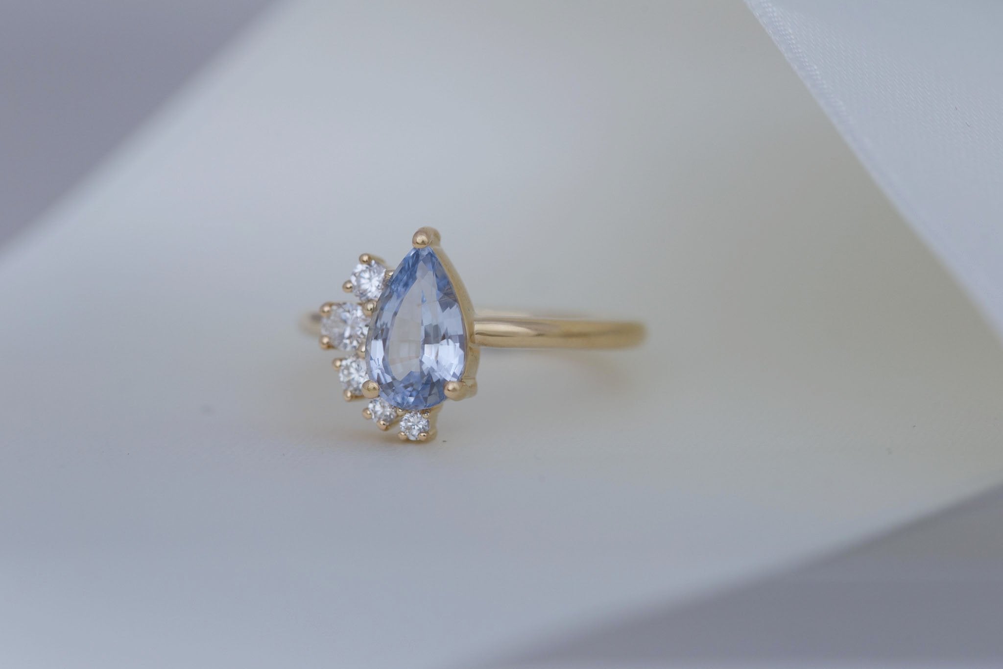 Evaline Ring | Pale Blue Sapphire + Asymmetrical Diamond Cluster Engagement Ring 1.80 ct | 14k Recycled Gold | One of a Kind