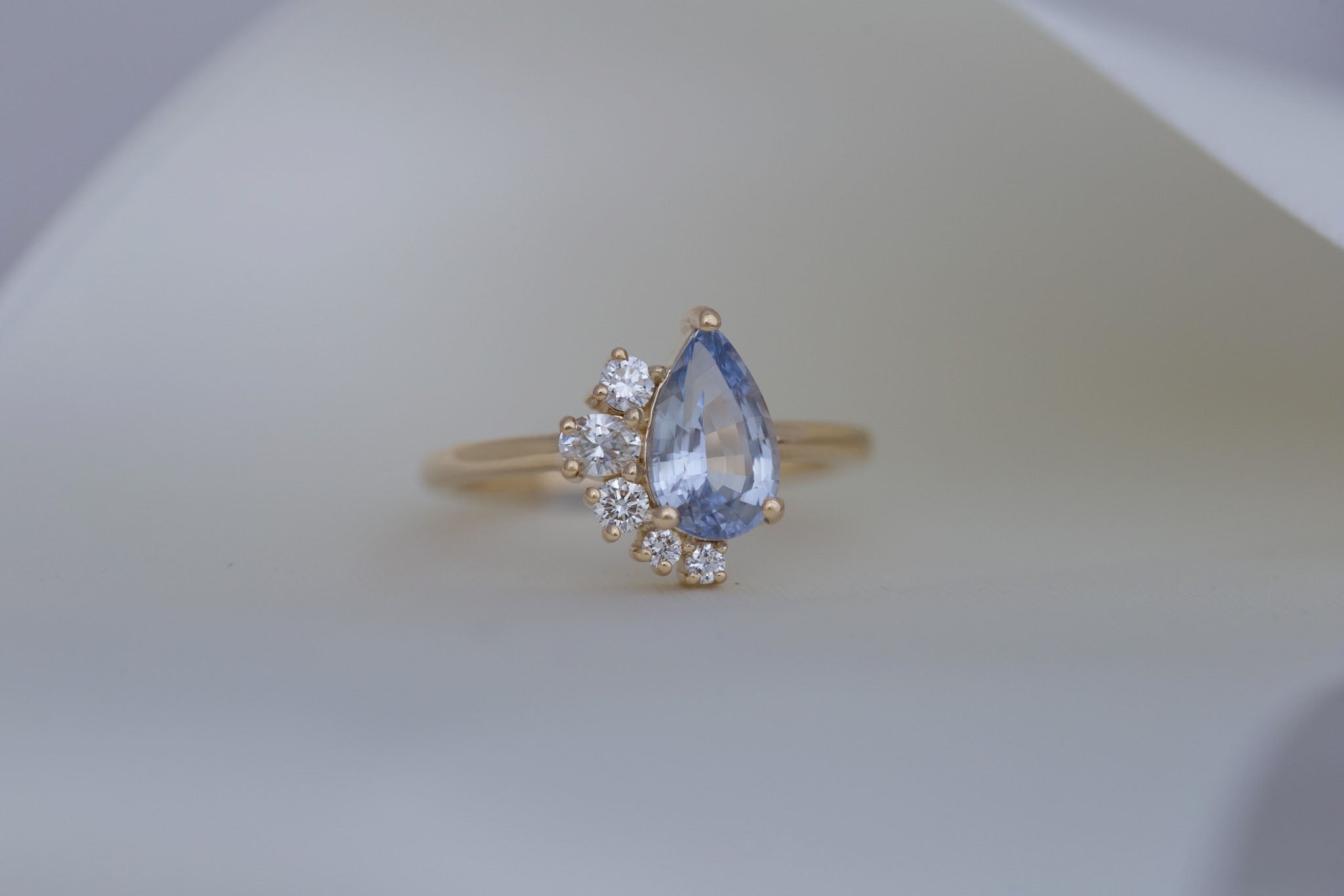 Evaline Ring | Pale Blue Sapphire + Asymmetrical Diamond Cluster Engagement Ring 1.80 ct | 14k Recycled Gold | One of a Kind