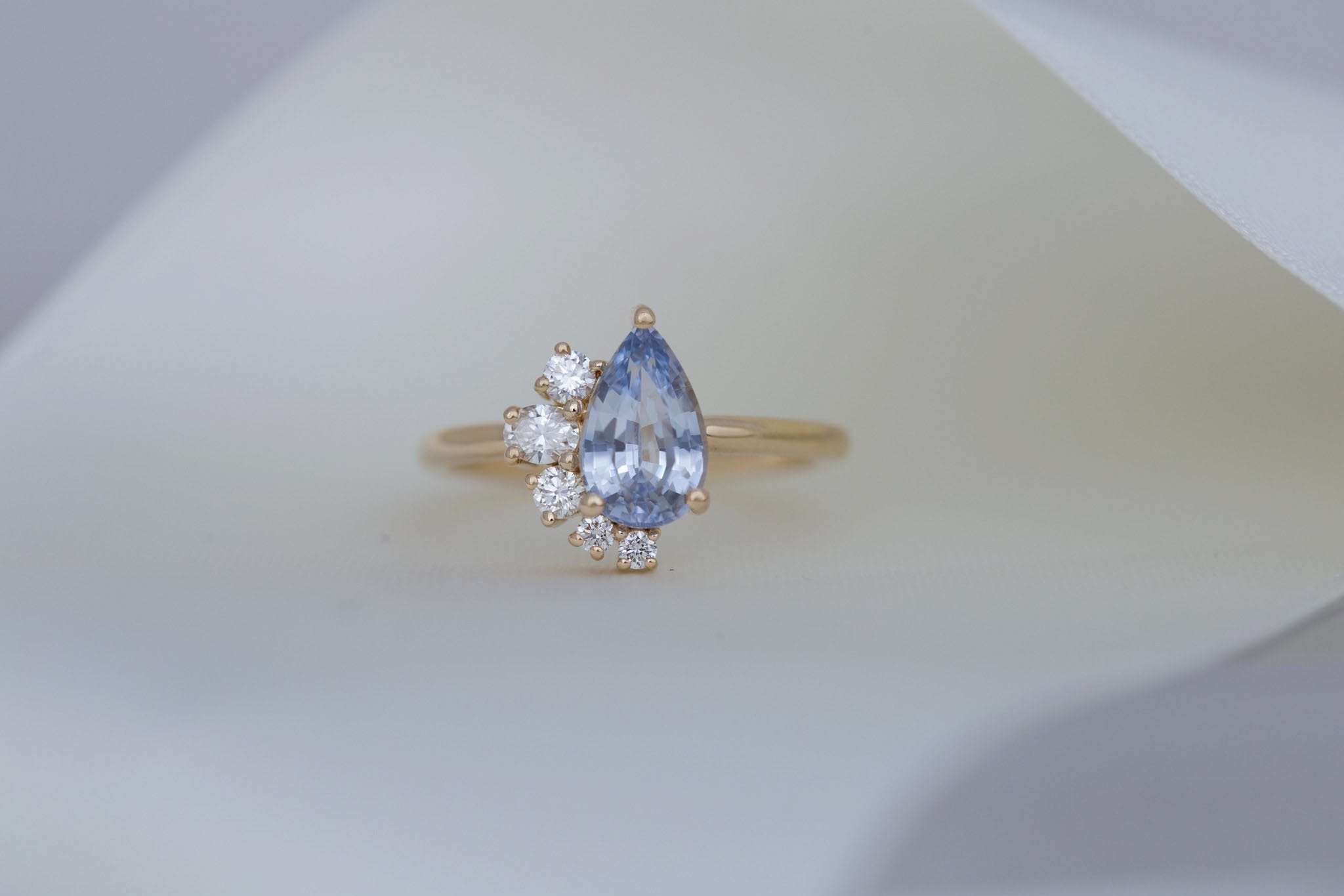 Evaline Ring | Pale Blue Sapphire + Asymmetrical Diamond Cluster Engagement Ring 1.80 ct | 14k Recycled Gold | One of a Kind