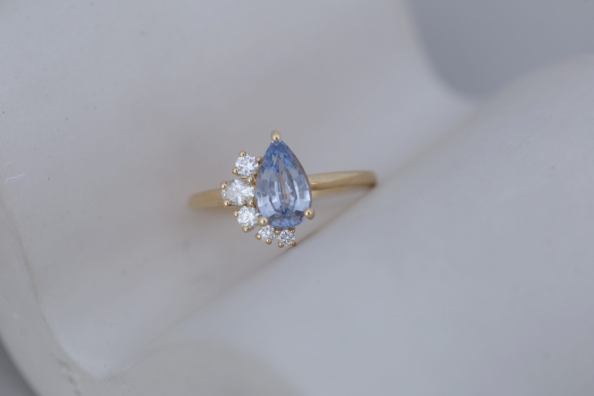 Evaline Ring | Pale Blue Sapphire + Asymmetrical Diamond Cluster Engagement Ring 1.80 ct | 14k Recycled Gold | One of a Kind