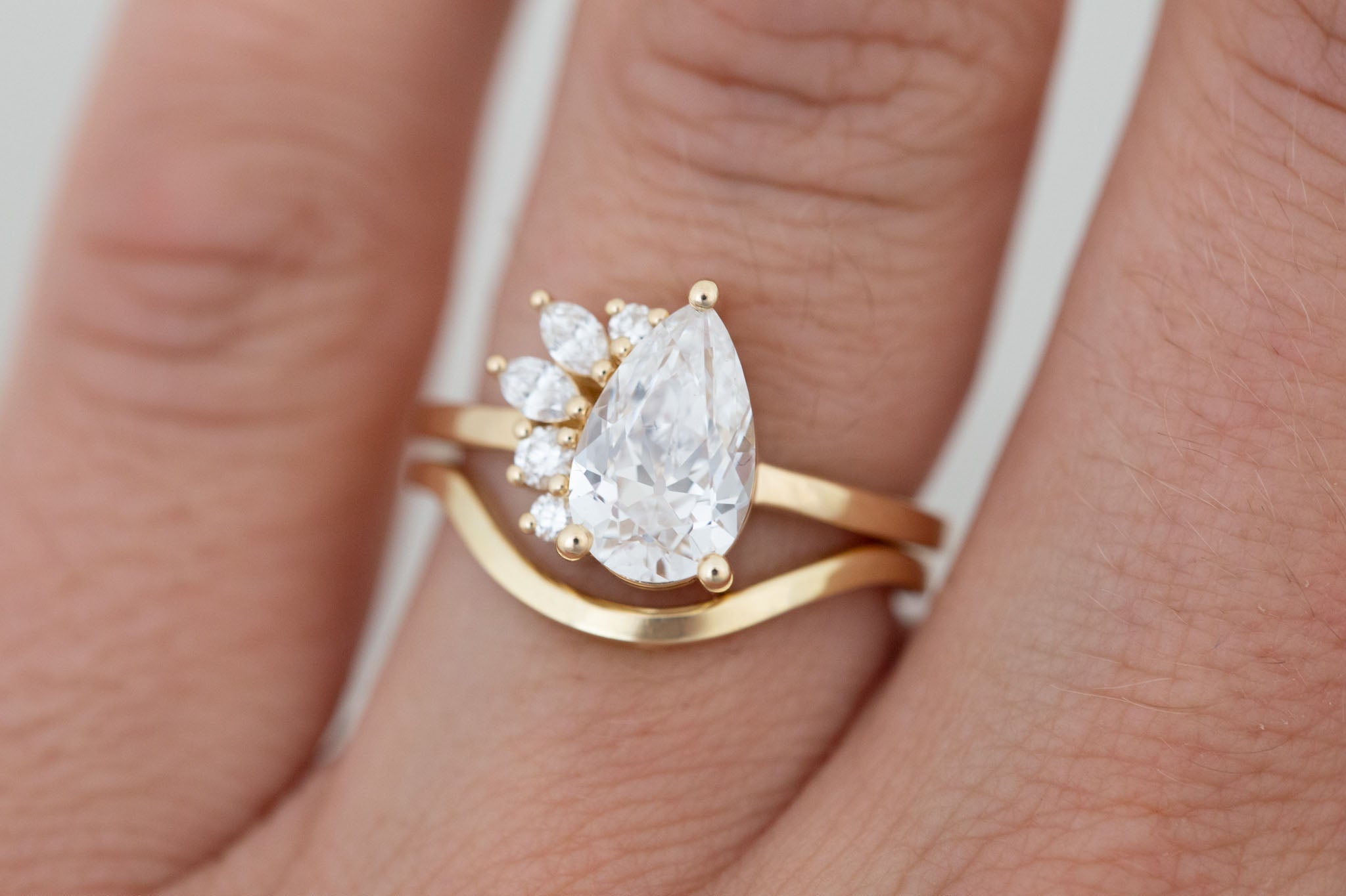 Dahlia Ring | Lab Antique Pear Cut Diamond + Diamond Cluster Engagement Ring 1.82 ct | 14k Recycled Gold | One of a Kind