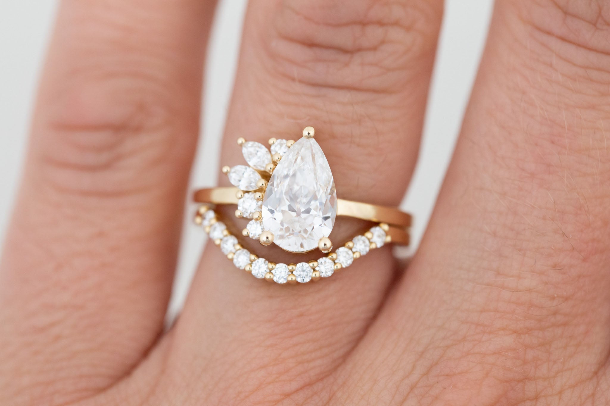 Dahlia Ring | Lab Antique Pear Cut Diamond + Diamond Cluster Engagement Ring 1.82 ct | 14k Recycled Gold | One of a Kind