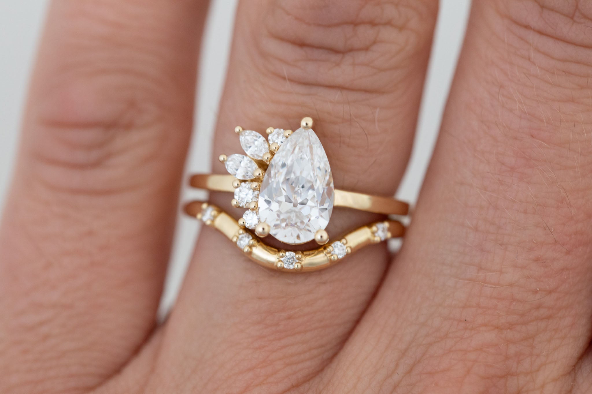 Dahlia Ring | Lab Antique Pear Cut Diamond + Diamond Cluster Engagement Ring 1.82 ct | 14k Recycled Gold | One of a Kind