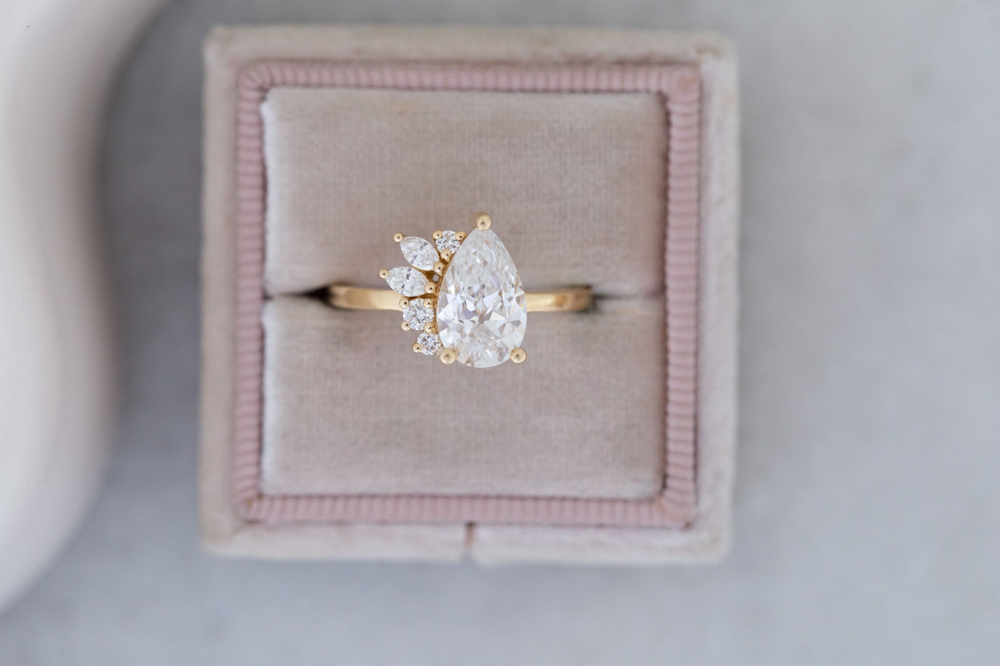 Dahlia Ring | Lab Antique Pear Cut Diamond + Diamond Cluster Engagement Ring 1.82 ct | 14k Recycled Gold | One of a Kind
