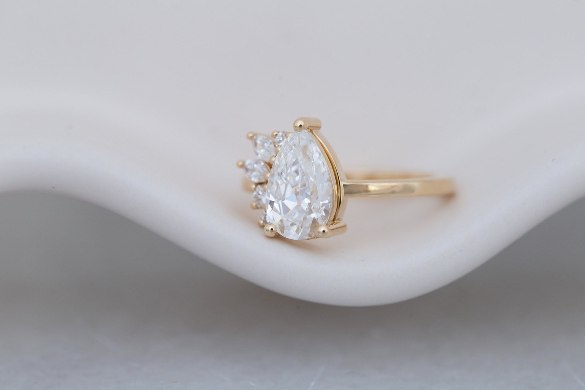 Dahlia Ring | Lab Antique Pear Cut Diamond + Diamond Cluster Engagement Ring 1.82 ct | 14k Recycled Gold | One of a Kind