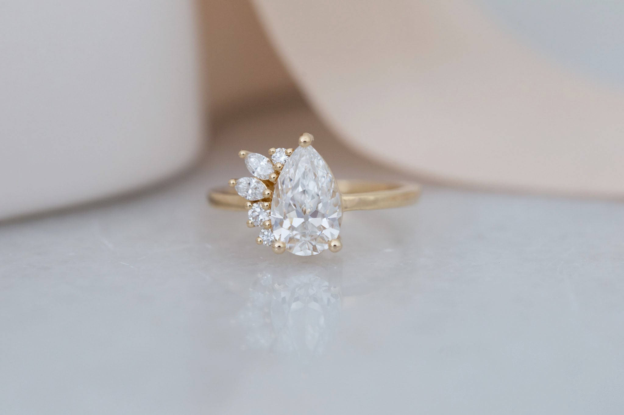 Dahlia Ring | Lab Antique Pear Cut Diamond + Diamond Cluster Engagement Ring 1.82 ct | 14k Recycled Gold | One of a Kind