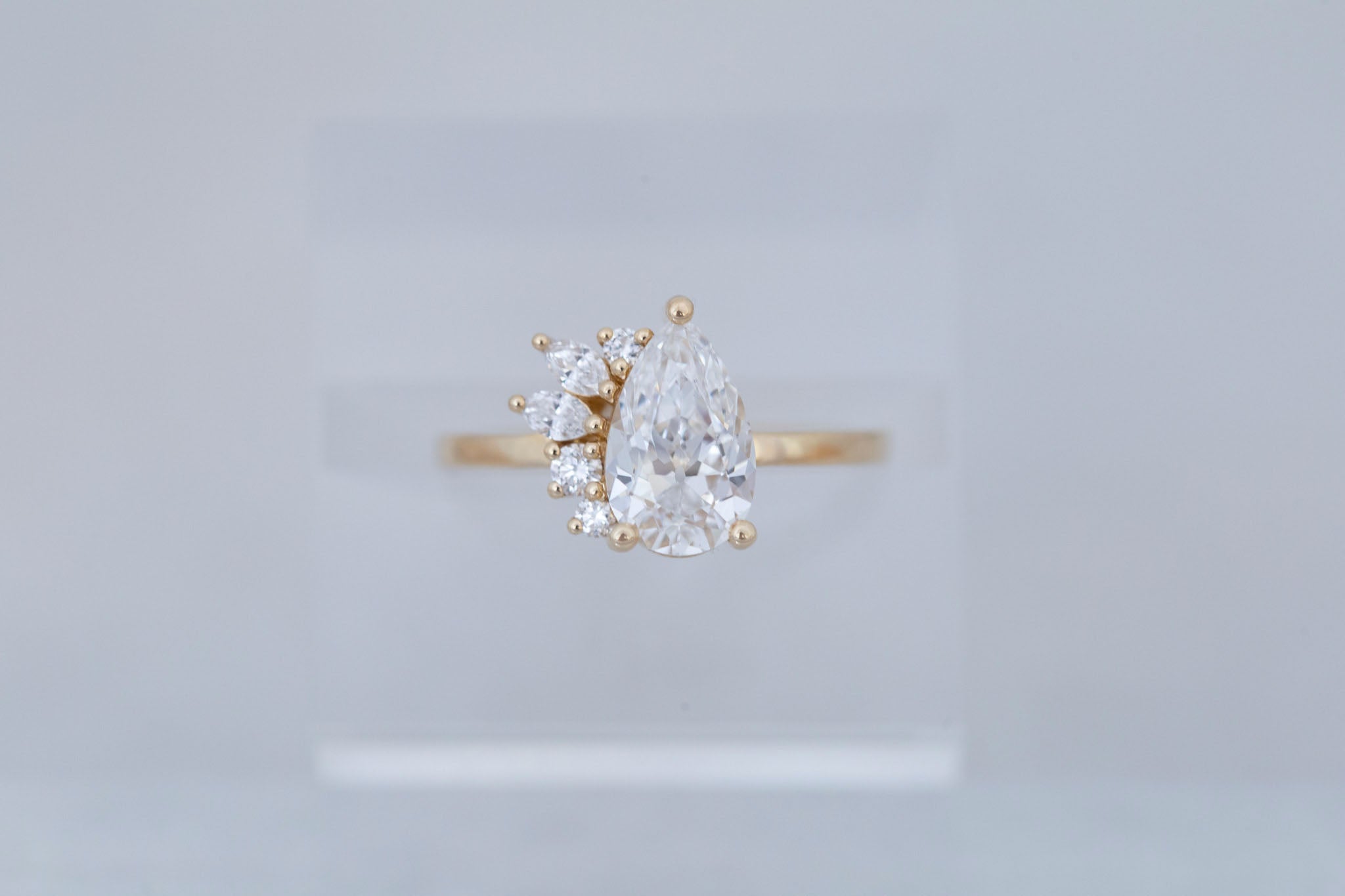 Dahlia Ring | Lab Antique Pear Cut Diamond + Diamond Cluster Engagement Ring 1.82 ct | 14k Recycled Gold | One of a Kind
