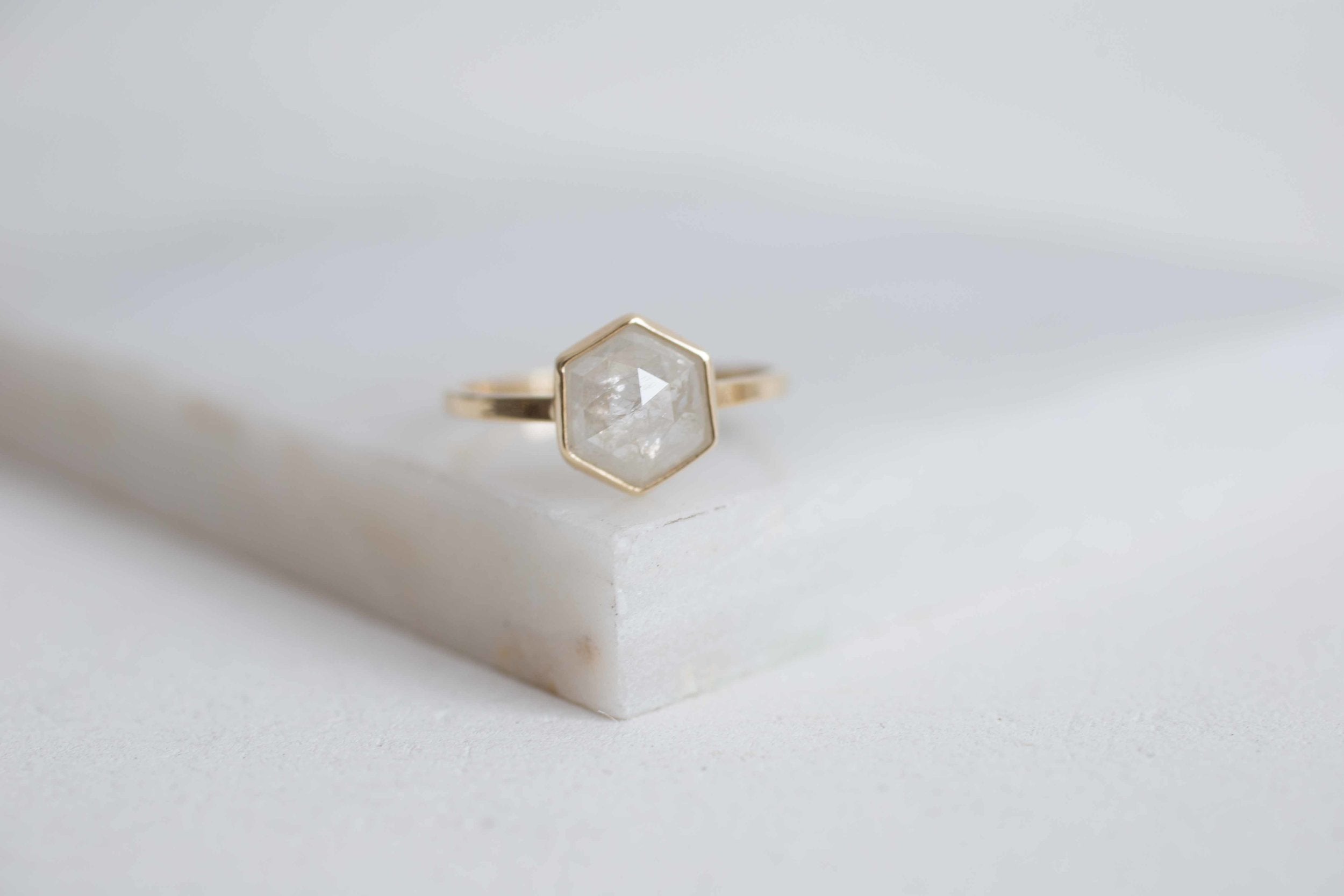 1.83 Ctw Silvery White Hexagon Diamond Solitaire Ring | Geometric Engagement Ring | 14k Recycled Gold | One of a Kind