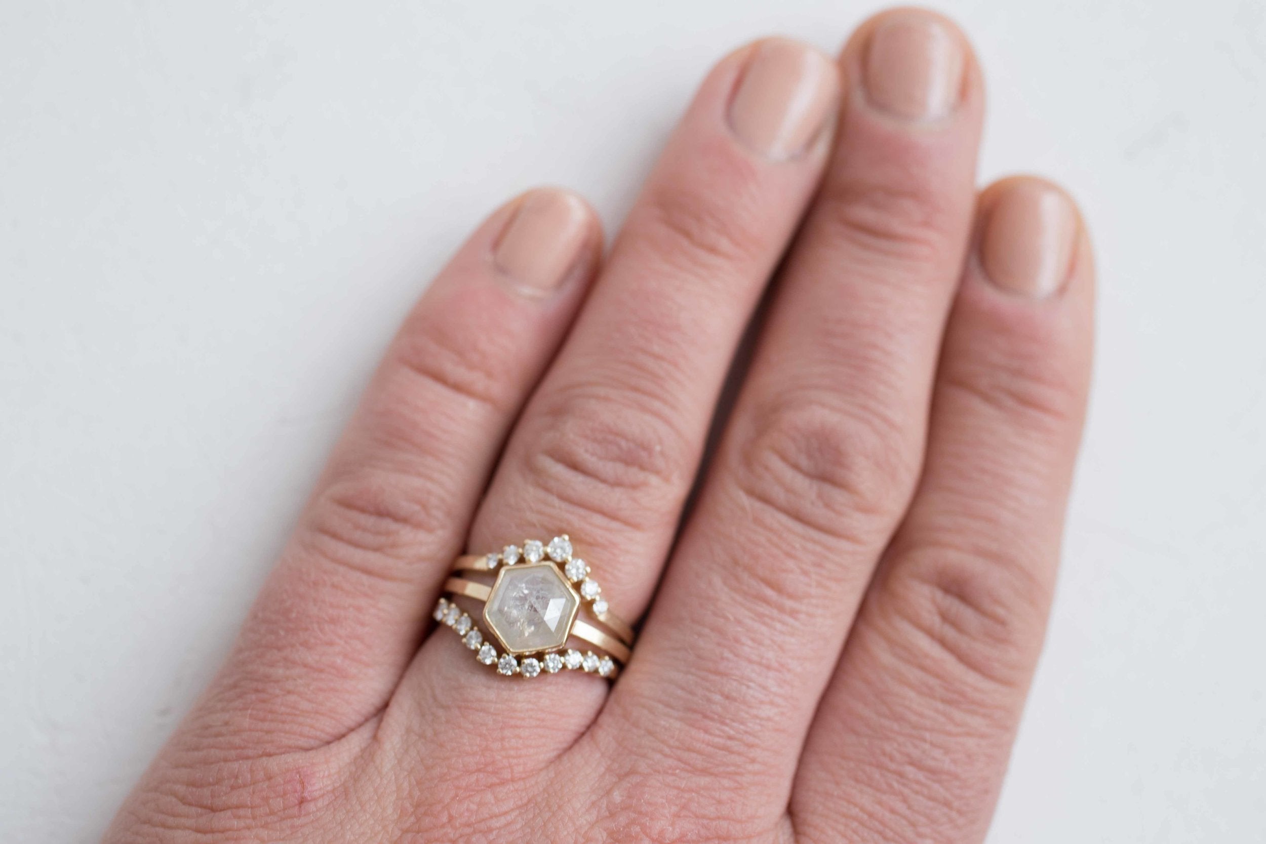 1.83 Ctw Silvery White Hexagon Diamond Solitaire Ring | Geometric Engagement Ring | 14k Recycled Gold | One of a Kind