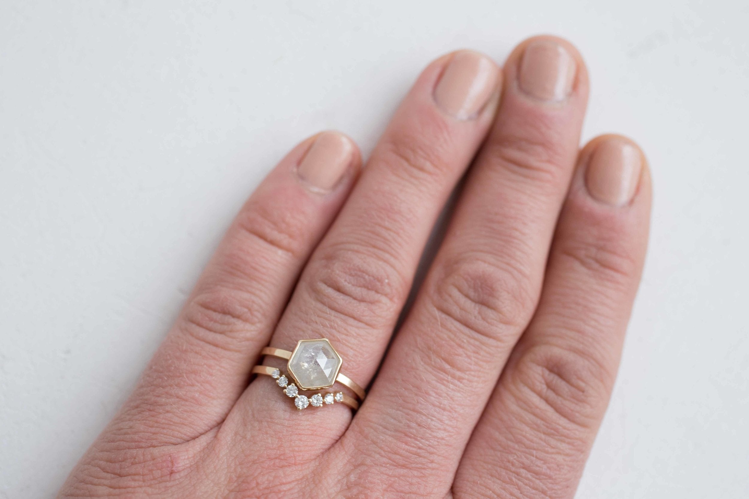 1.83 Ctw Silvery White Hexagon Diamond Solitaire Ring | Geometric Engagement Ring | 14k Recycled Gold | One of a Kind