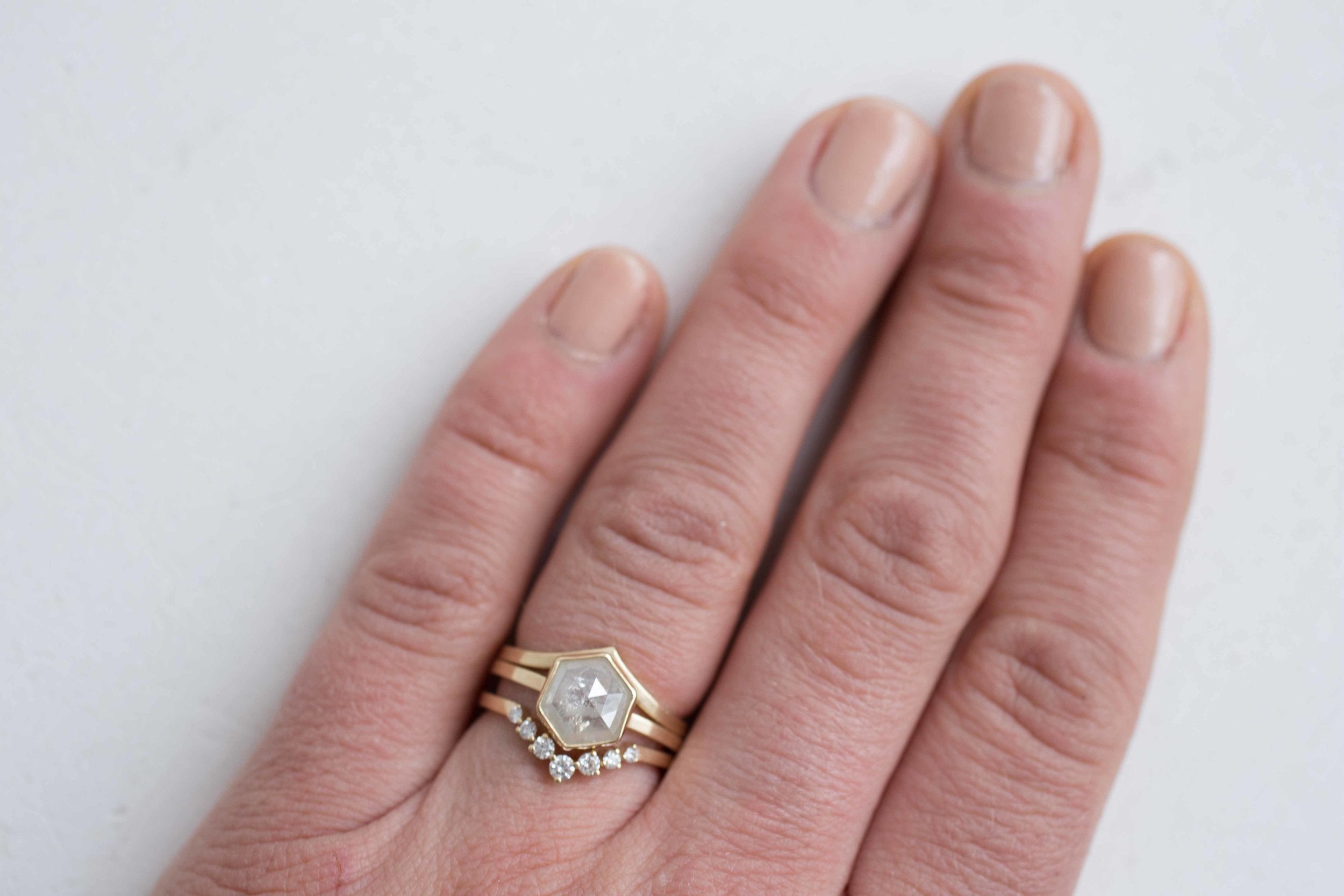 1.83 Ctw Silvery White Hexagon Diamond Solitaire Ring | Geometric Engagement Ring | 14k Recycled Gold | One of a Kind