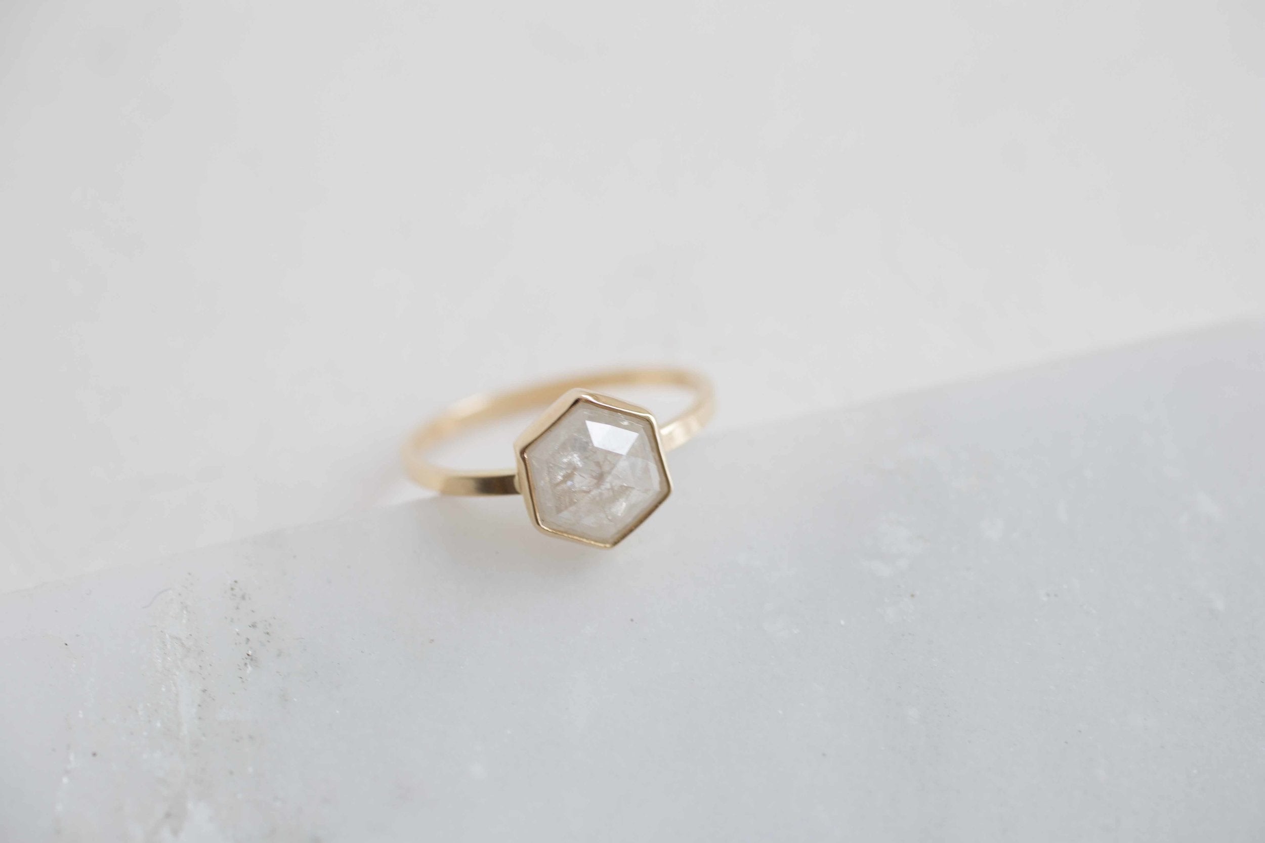 1.83 Ctw Silvery White Hexagon Diamond Solitaire Ring | Geometric Engagement Ring | 14k Recycled Gold | One of a Kind