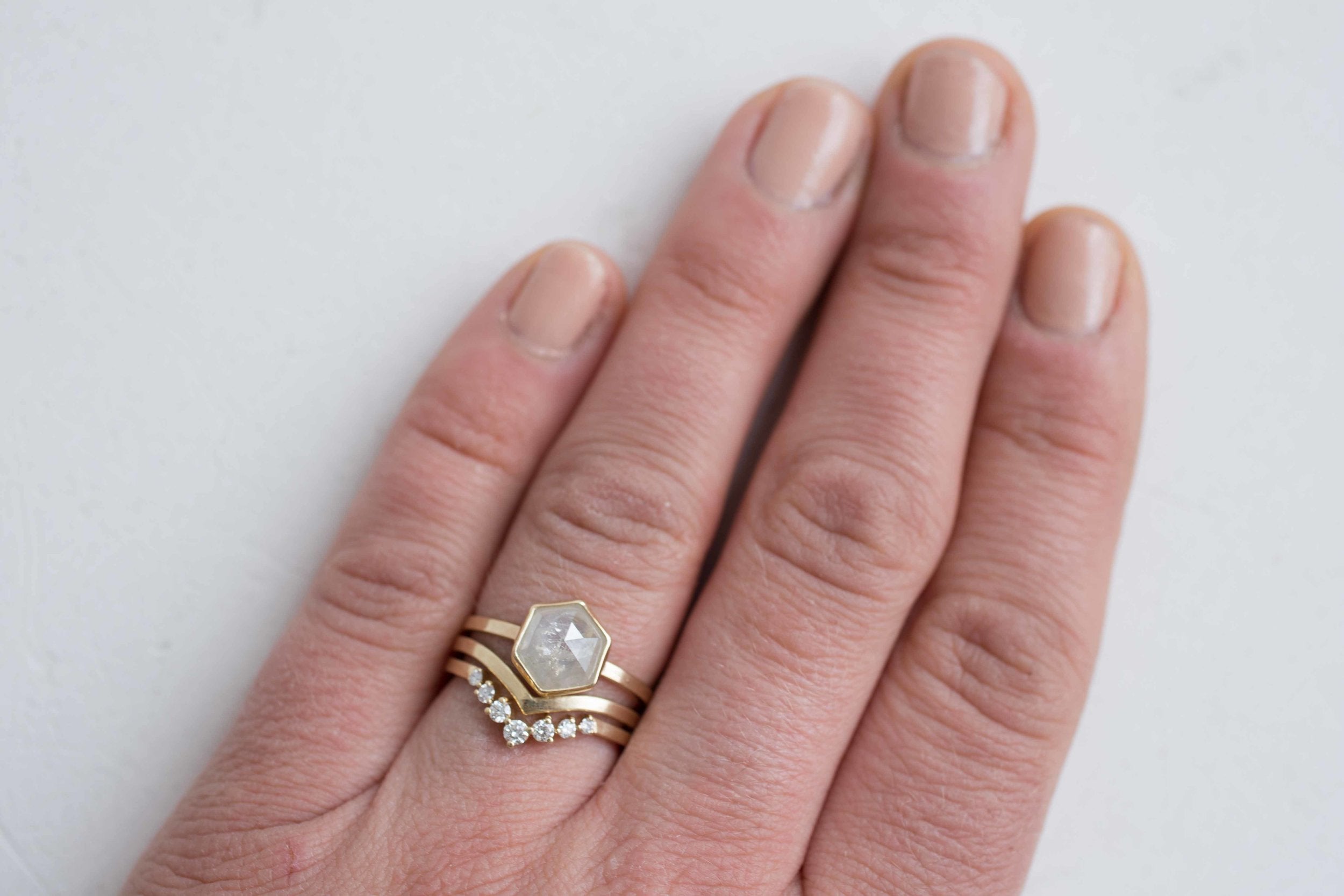 1.83 Ctw Silvery White Hexagon Diamond Solitaire Ring | Geometric Engagement Ring | 14k Recycled Gold | One of a Kind