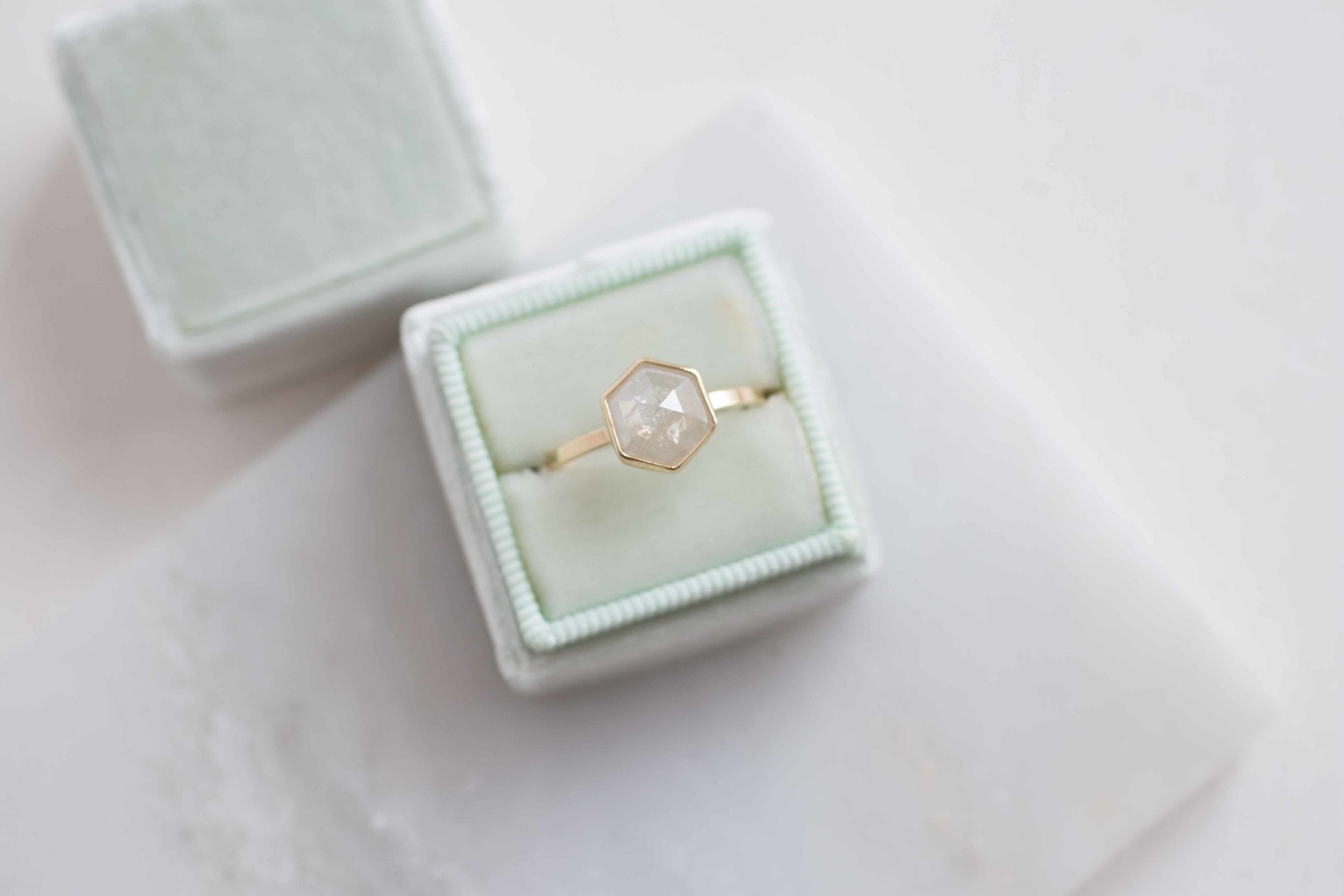 1.83 Ctw Silvery White Hexagon Diamond Solitaire Ring | Geometric Engagement Ring | 14k Recycled Gold | One of a Kind