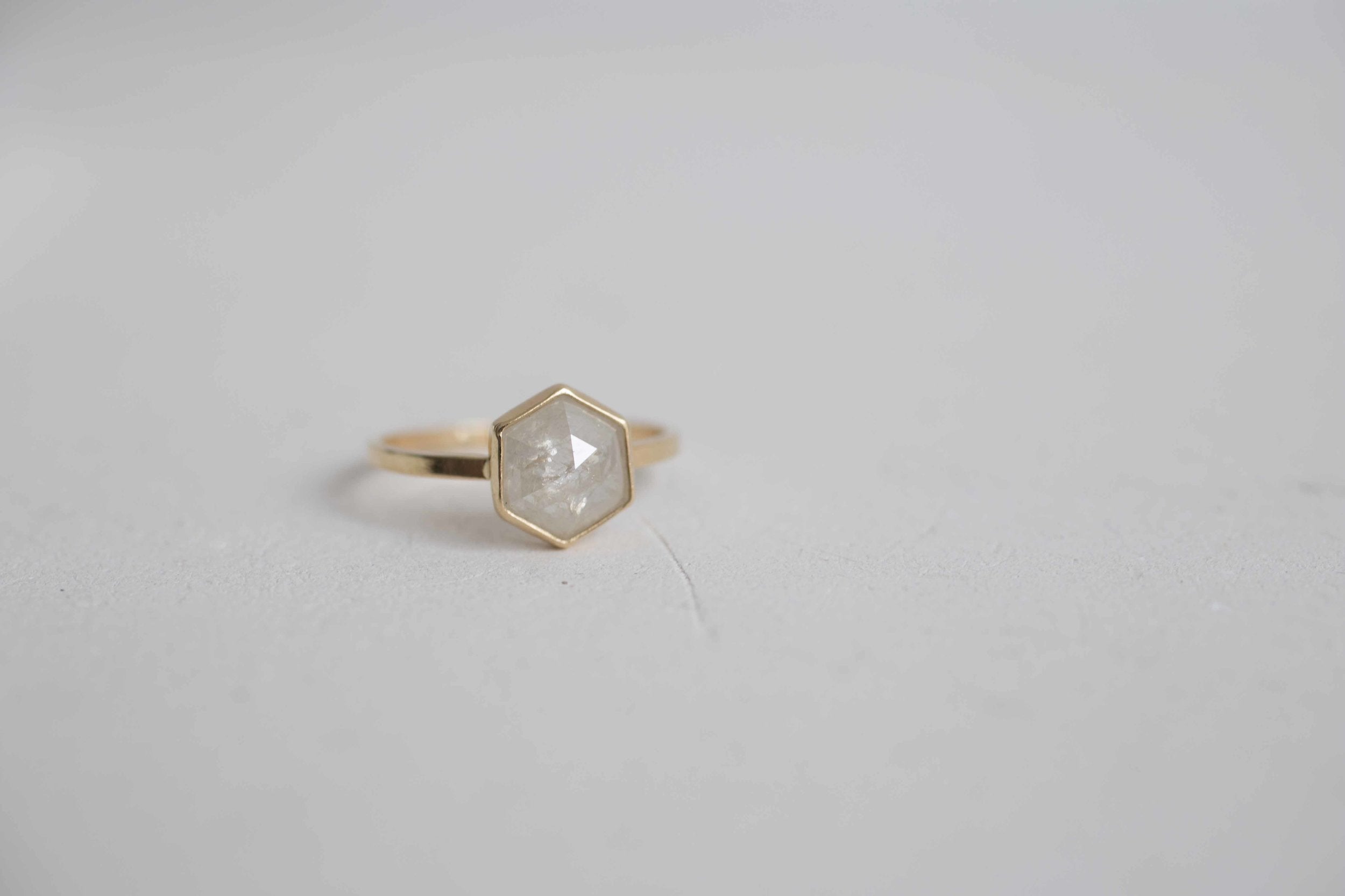 1.83 Ctw Silvery White Hexagon Diamond Solitaire Ring | Geometric Engagement Ring | 14k Recycled Gold | One of a Kind